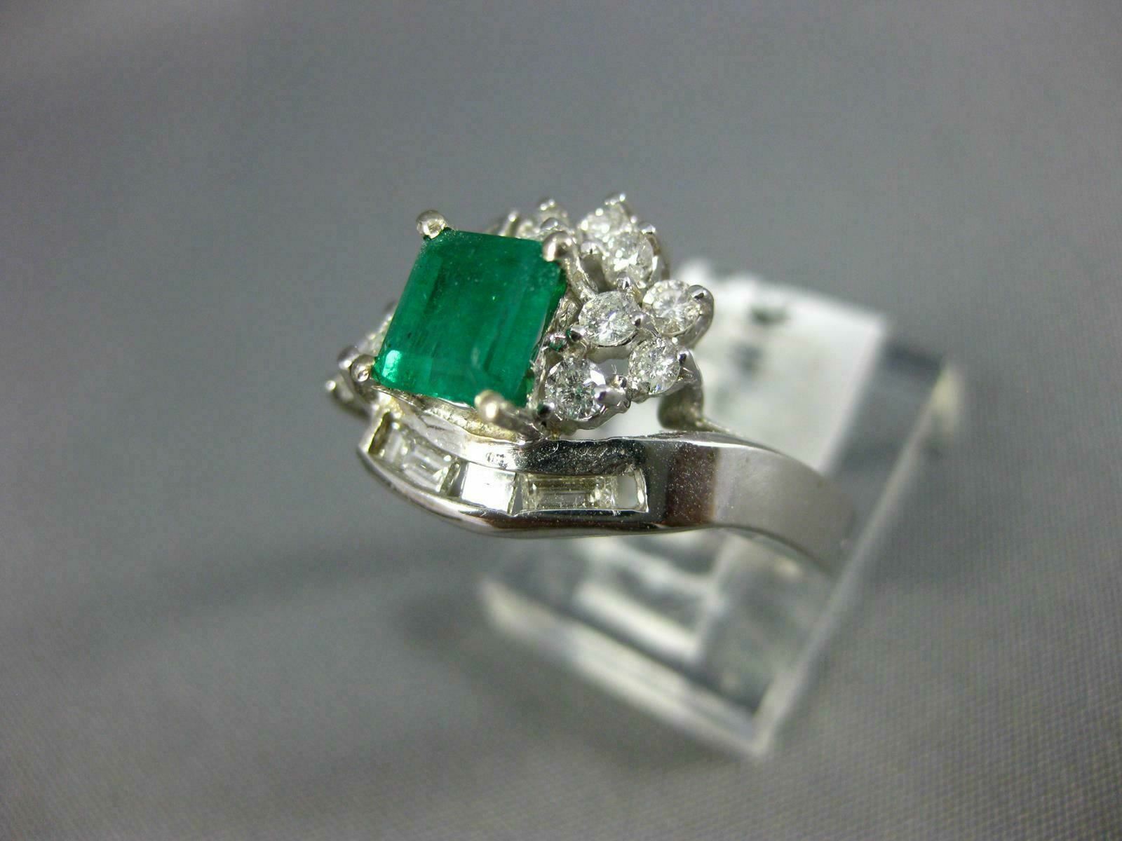 ESTATE 1.53CT DIAMOND & AAA EMERALD 14KT WHITE GOLD BAGUETTE ENGAGEMENT RING 121