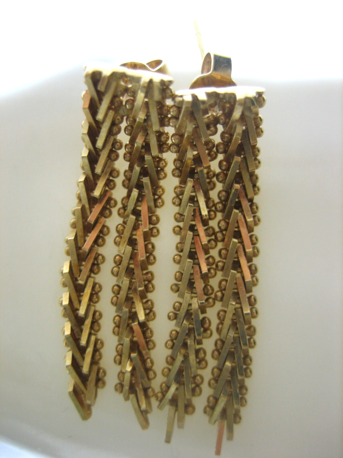 VINTAGE 18K YELLOW GOLD RICCIO CHAIN DANGLE TASSEL EARRINGS 6.4 GRAMS