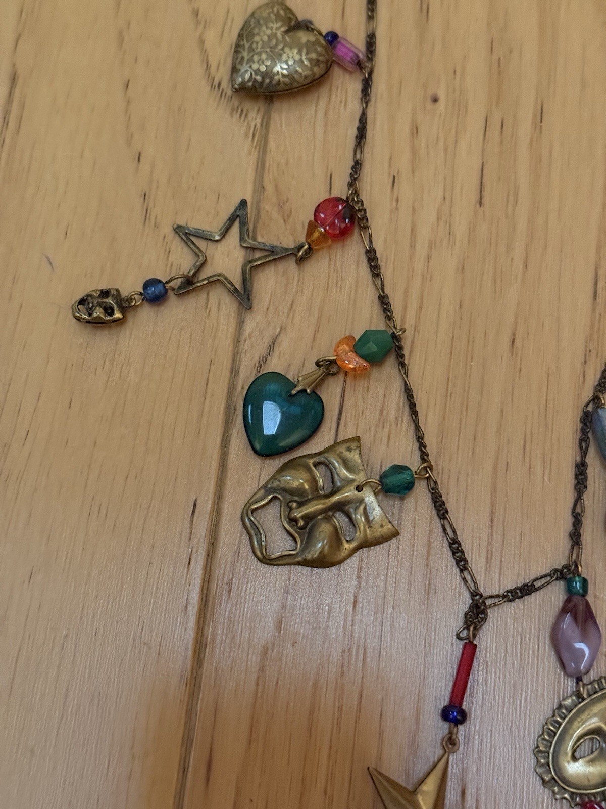 Vintage Glass Works Studio Long Pendant Necklace With Charms Hearts & Stars