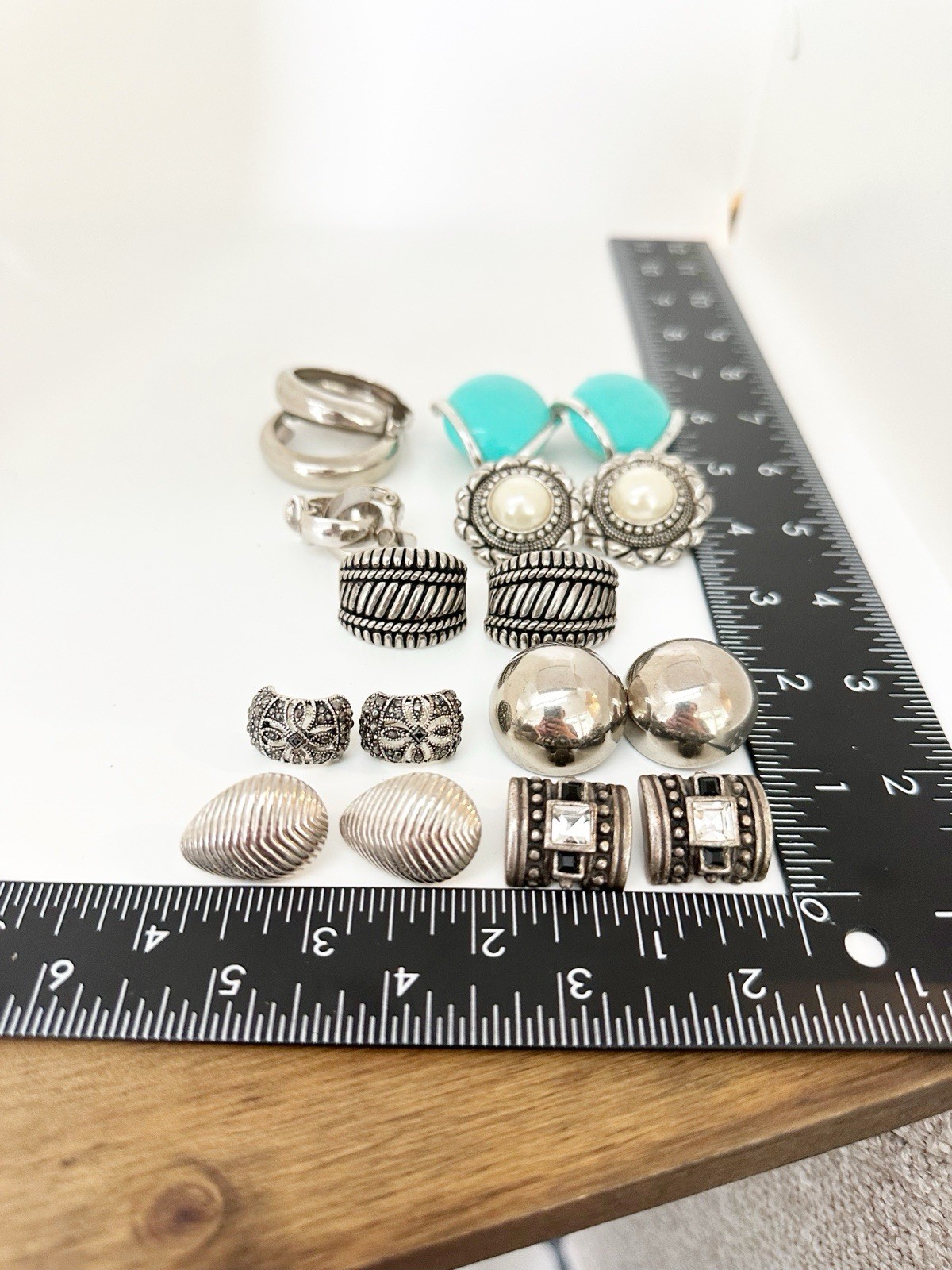 Vintage Clip On Earrings Lot of 9 Silver Tone Chunky Statement