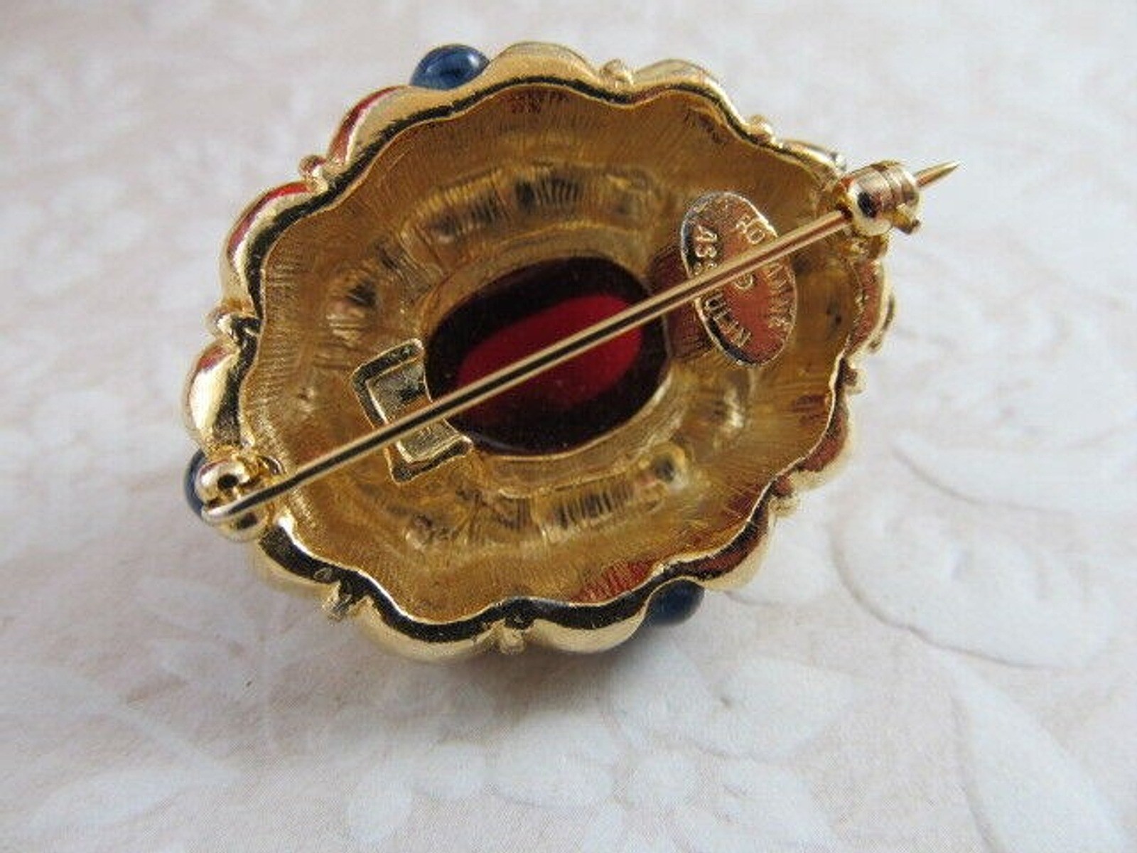 Vintage Designer Roxanne Assoulin Gripoix Poured Glass Cabochons Gold Tone PIN