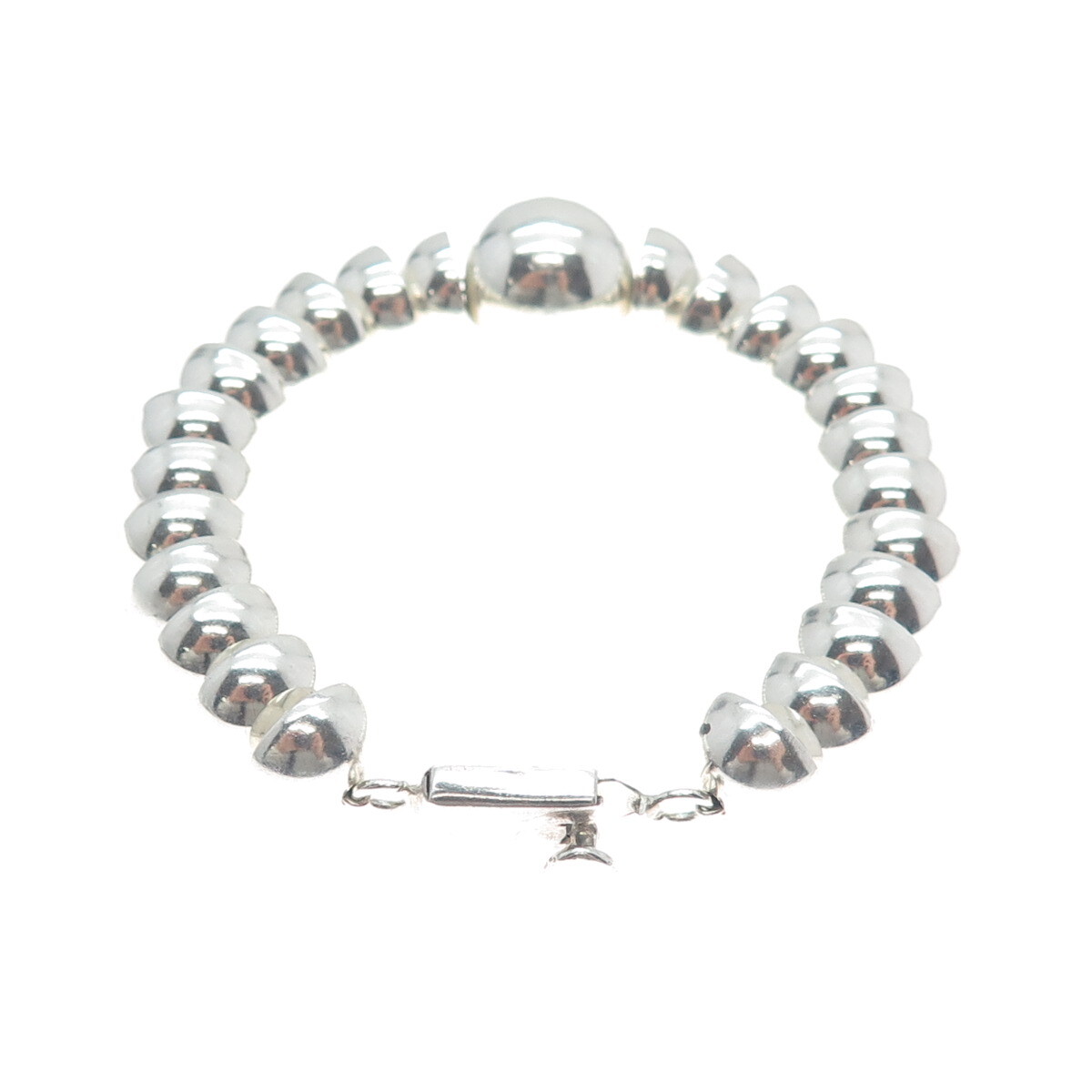 DOMINIQUE DINOUART 925 Sterling Silver Vintage Mexico Beaded Link Bracelet 6.75″