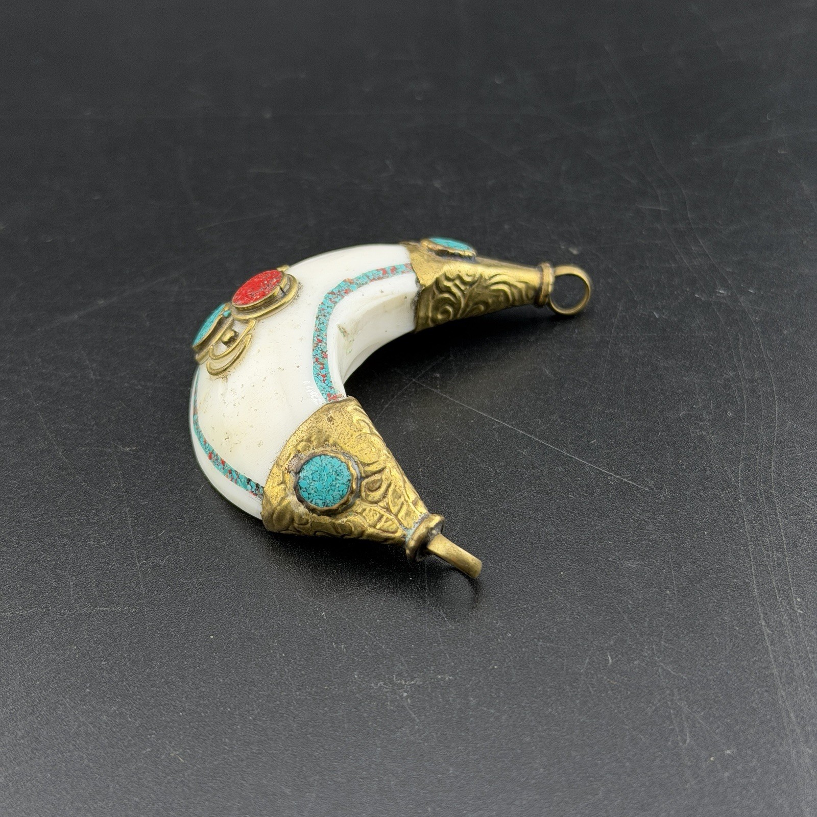 Unique Crescent Shaped Amulet Handcrafted Himalayan Folk Jewelry Pendant