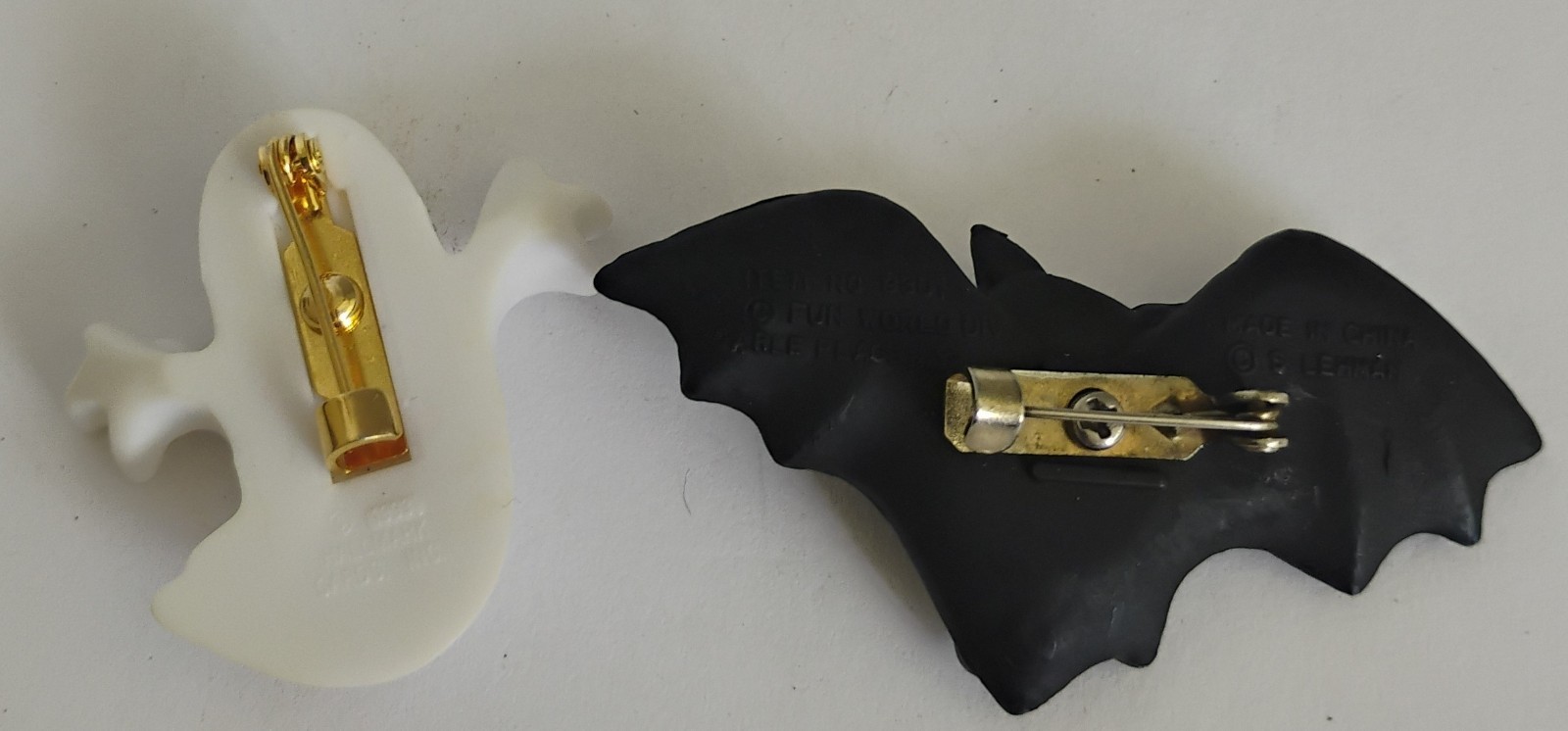 Fun World PIN Halloween Vintage Black BAT & Hallmark Ghost Holiday Brooch Lot