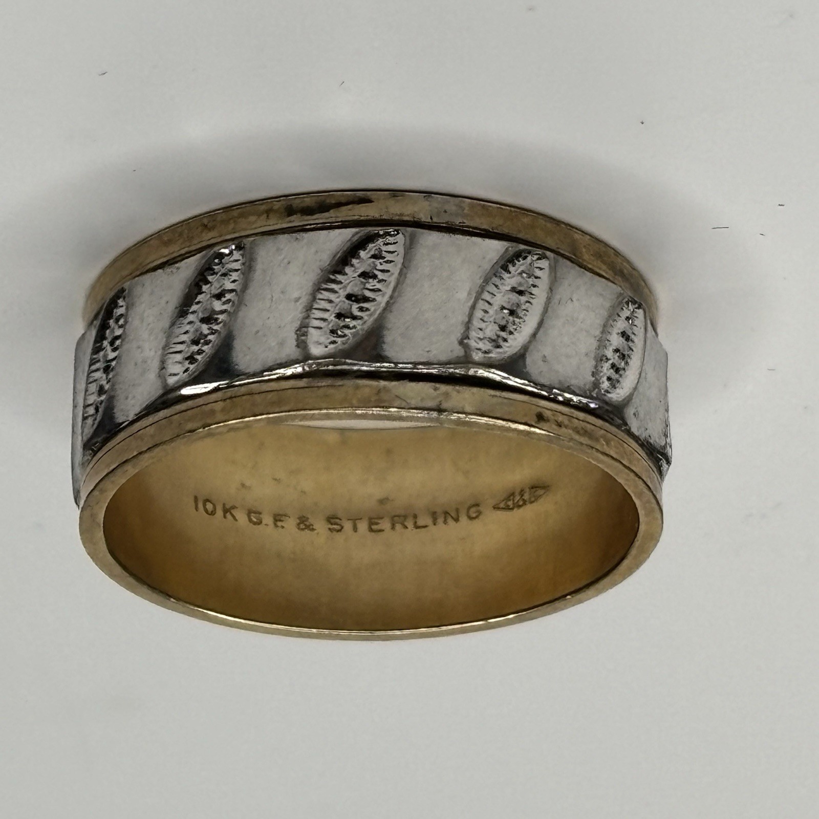 Vintage Clark Coombs 10K GF Sterling Silver Textured Two Tone Band Ring 7