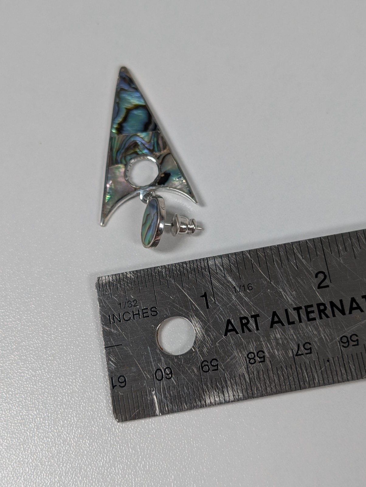 Vtg Alpaca Mexico MOP Dangle Drop Earrings Abalone Shell Inlay 1980s NOS