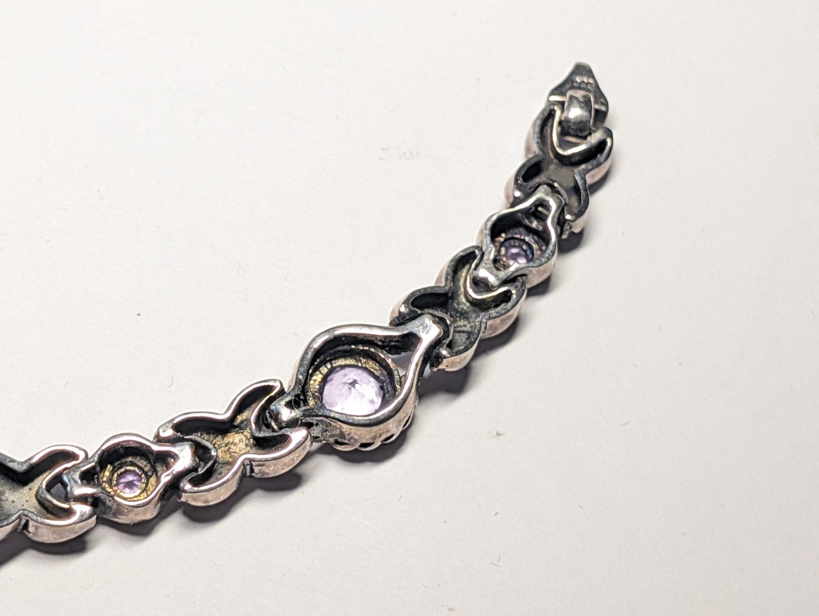 VINTAGE STERLING SILVER AMETHYST BRACELET ABOUT 7 1/16″ LONG