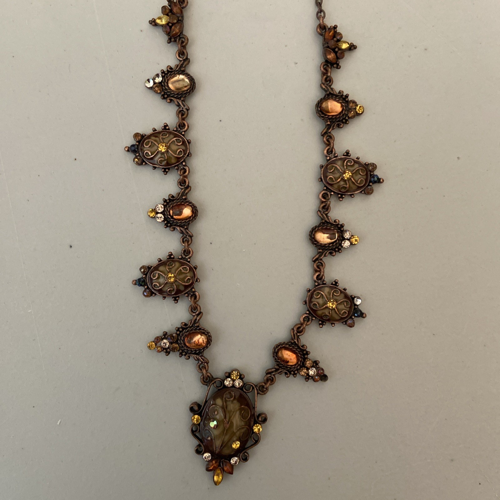 Copper Toned Vintage Necklace topaz colored stones