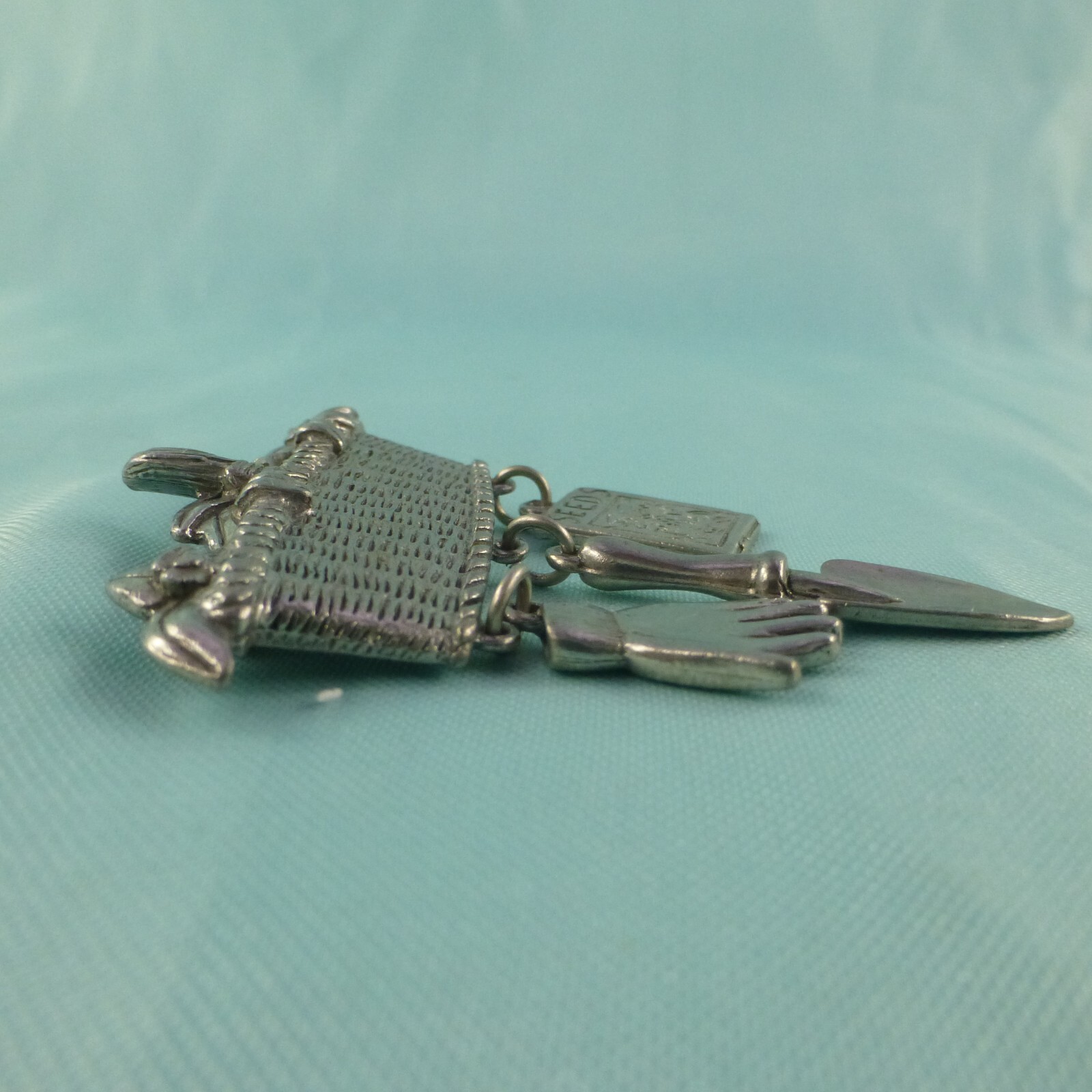 Pewter Gardening Basket Pin Brooch Signed CLIFT Flowers Dangles Seeds Gardener