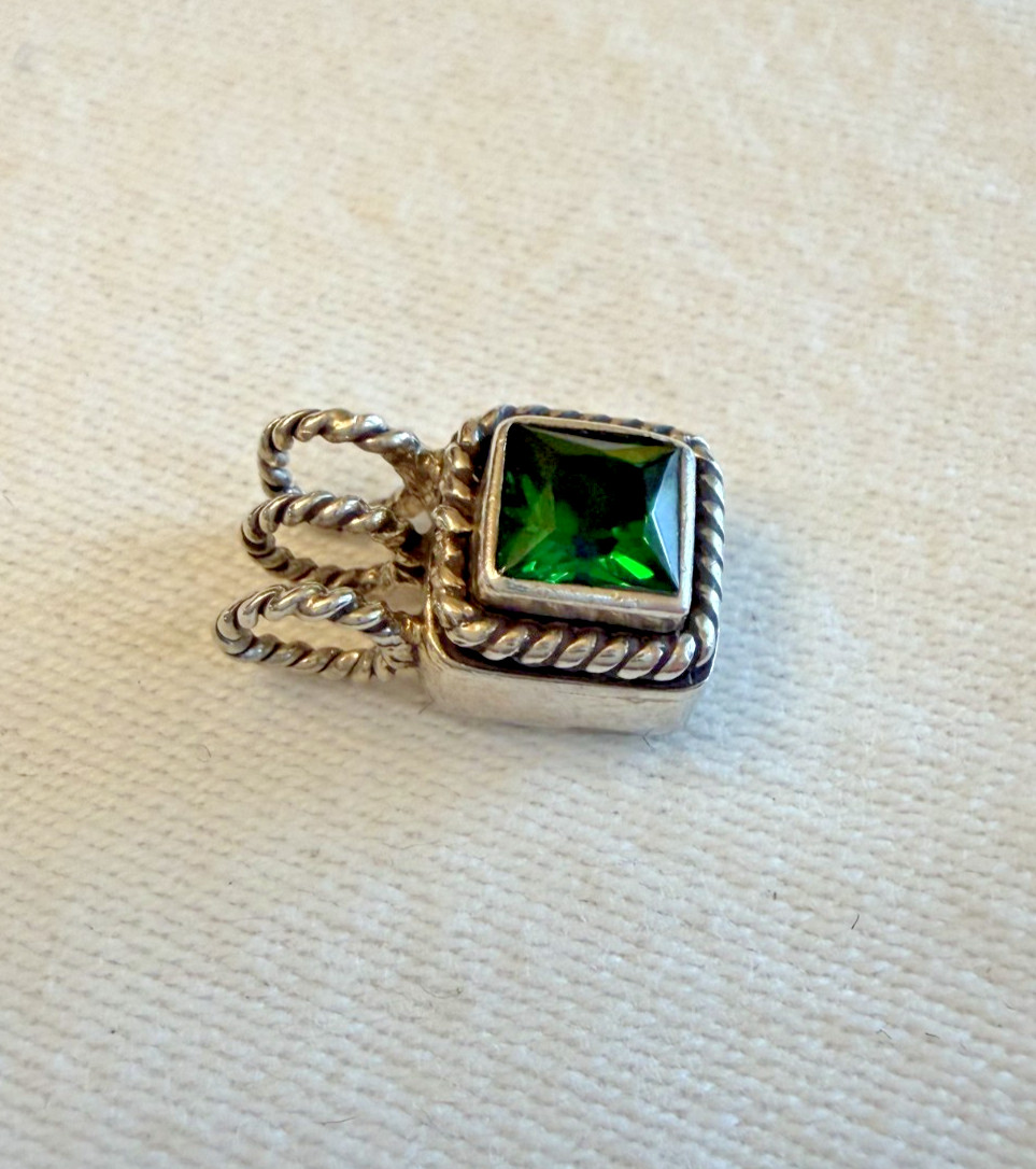 Vtg Lori Bonn Sterling Silver Birthstone Charm 925 Rope Border – May Emerald