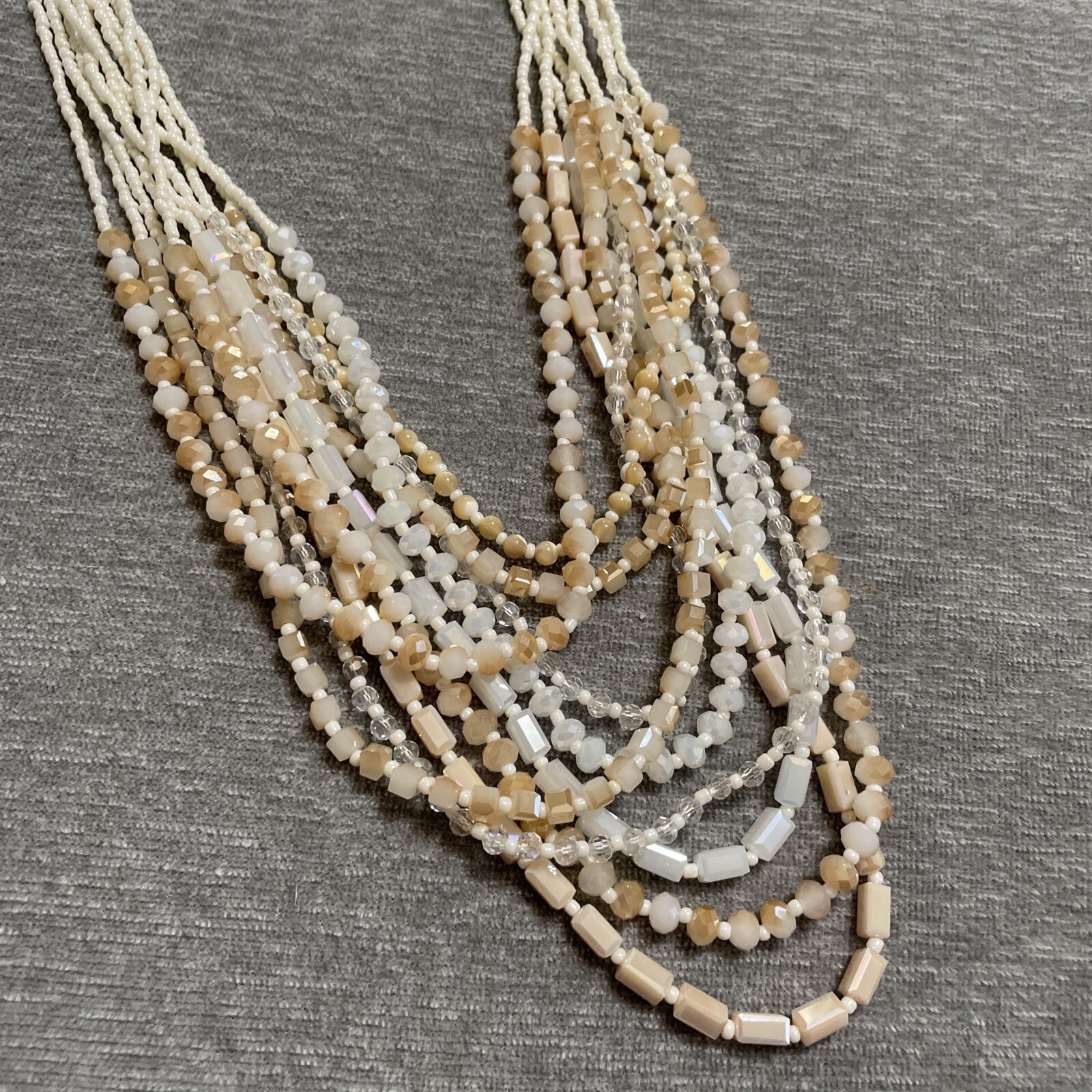 Crystal Layered Necklace Peach White Champagne Ombre Aurora Borealis Boho 24″