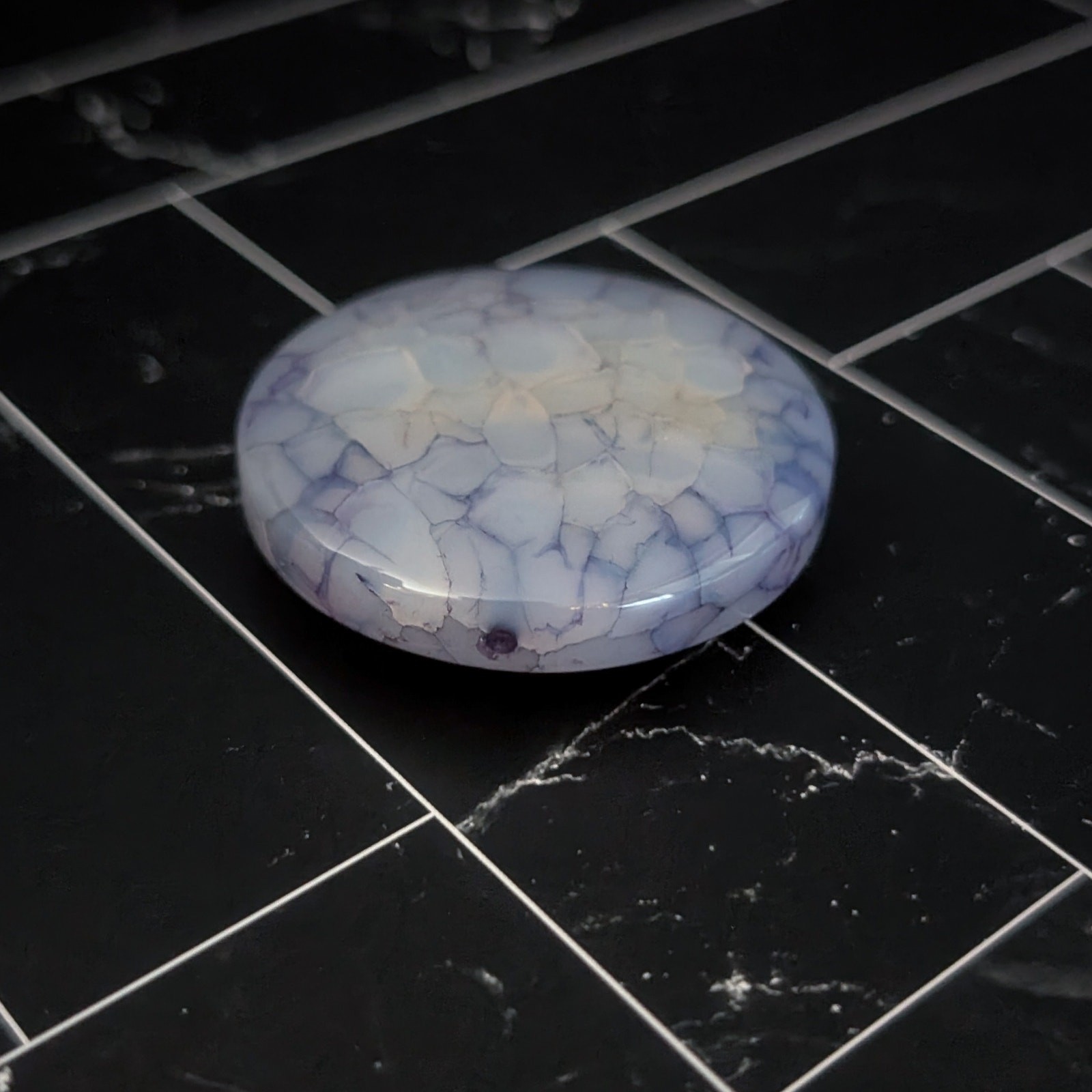 Vintage Pendant/Large Bead Blue Cracked Pattern Circle – No Chain Included