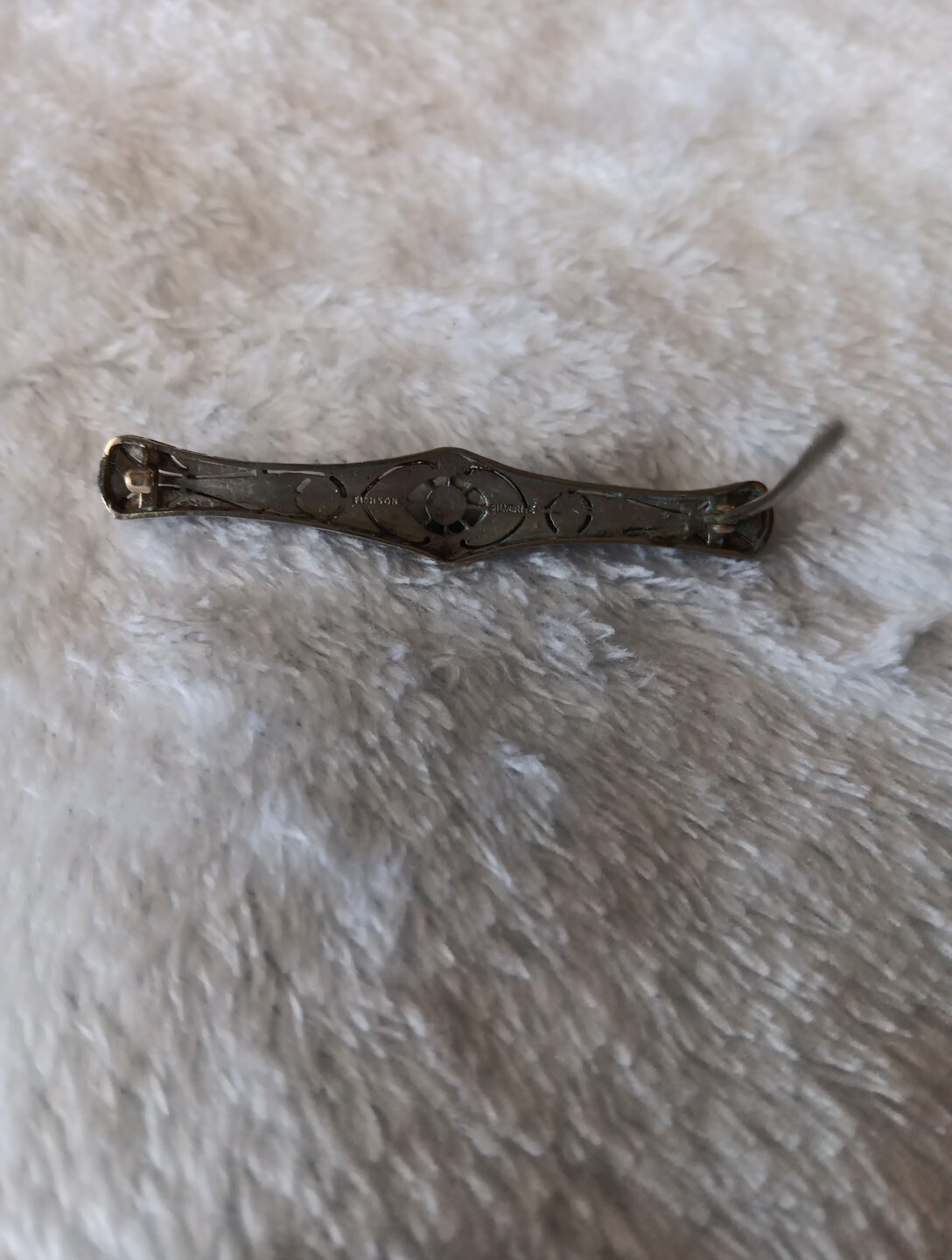 Antique Vintage Fishson Silverite Art Deco Rhinestone Bar Pin Brooch Signed
