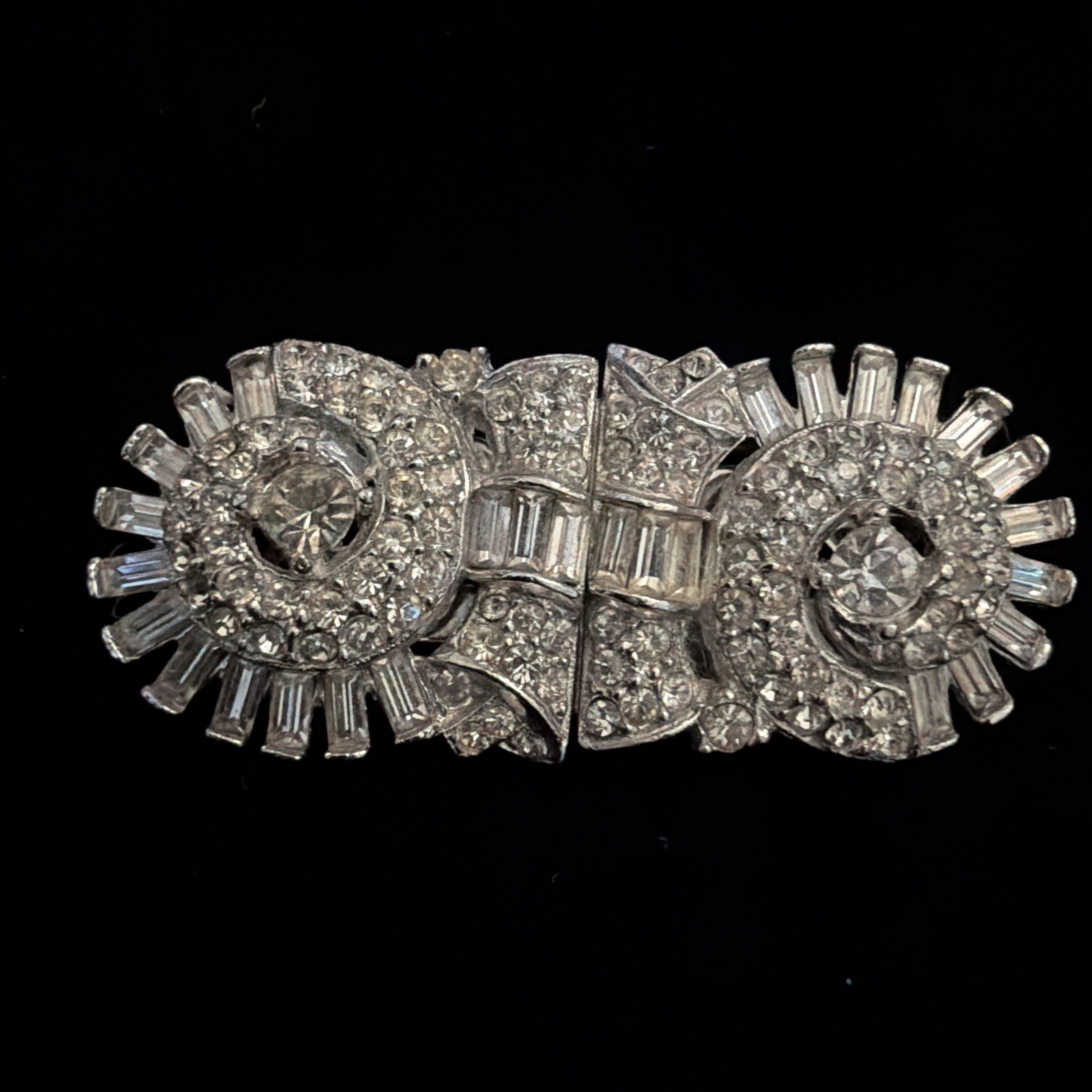 Vintage Coro Duette Art Deco Convertible Brooch Pin Silver Clear Rhinestone Pin