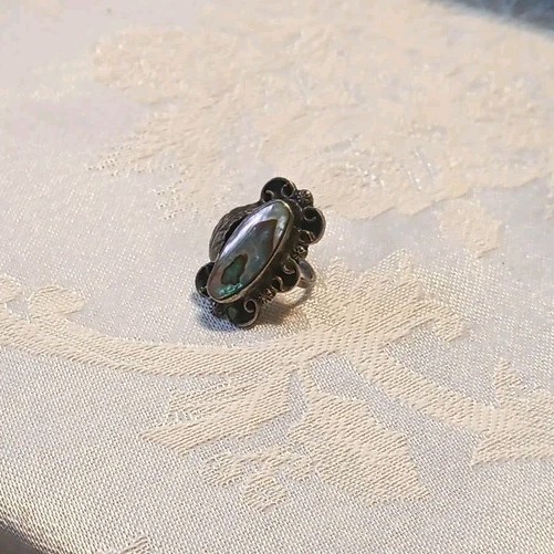 Vintage Abalone 925 Sterling Silver Ring Size 4.25″ Mexico
