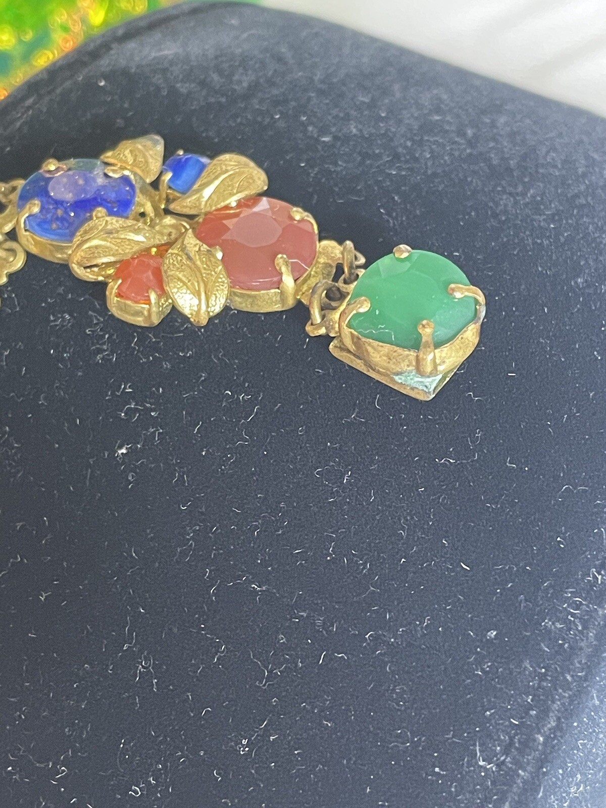 Vintage 1930’s Faceted Czech Glass- Gilt Metal Faux Gemstone SIGNED