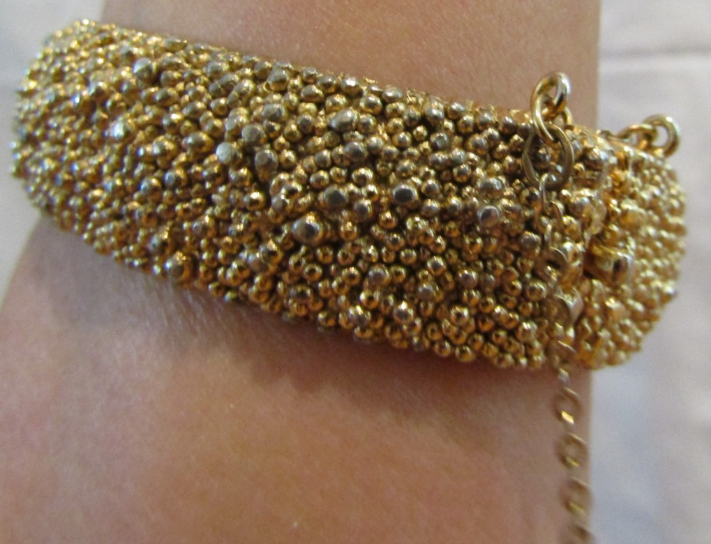 Vintage Napier gold tone bracelet textured Bark Finish safety chain box tab RARE