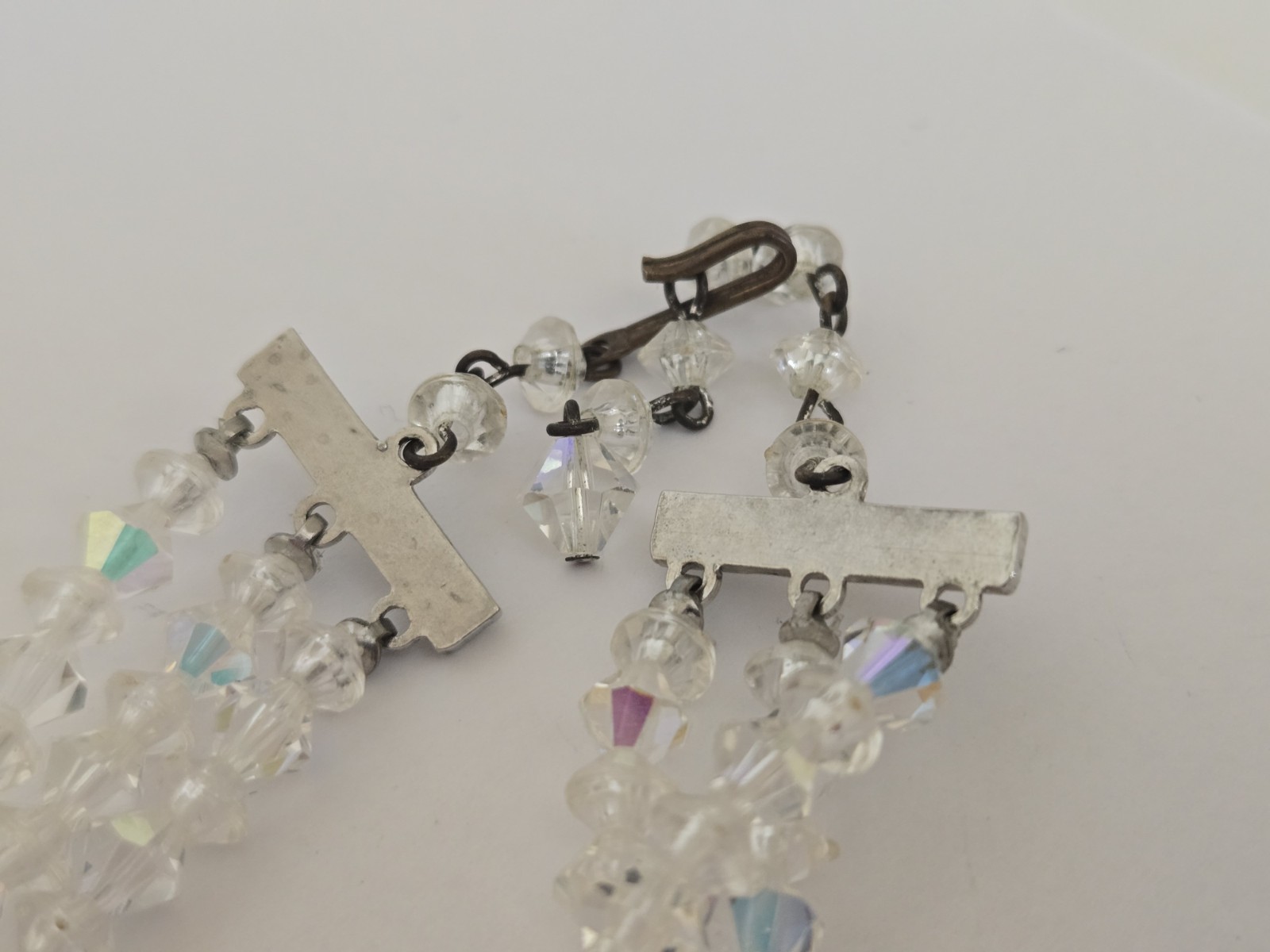 VTG 3 Strand Faceted Bicone Aurora Borealis Crystal Graduated Choker Necklace