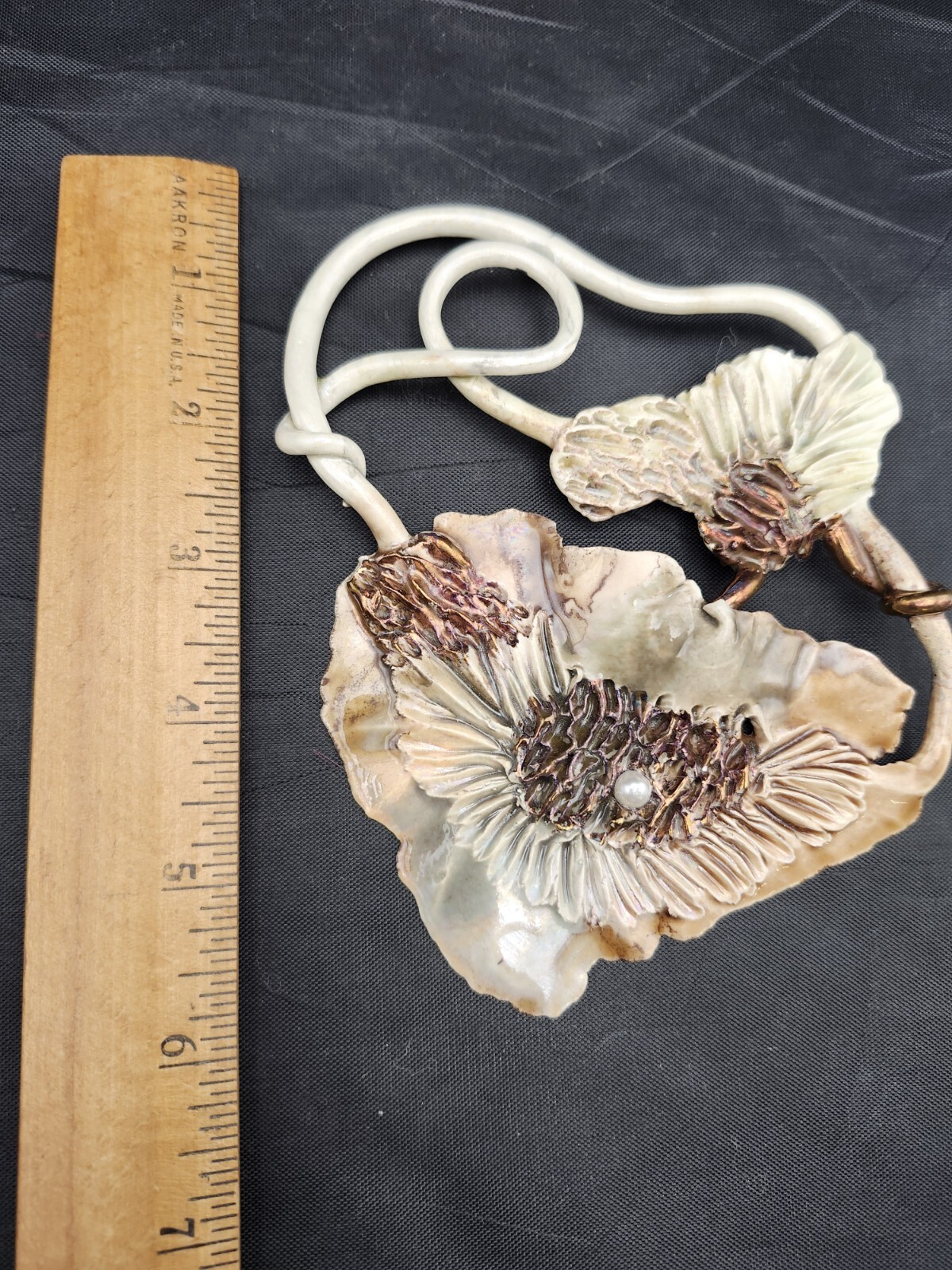 Vtg Art Pottery Pin Brooch / Necklace Earthtones & Bronze Artist Signed Raku?