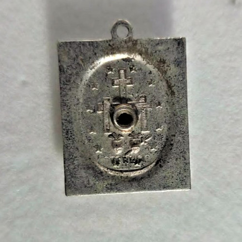 VINTAGE CATHOLIC Marcasite & Mother of Pearl Sterling Silver Pendant/Charm