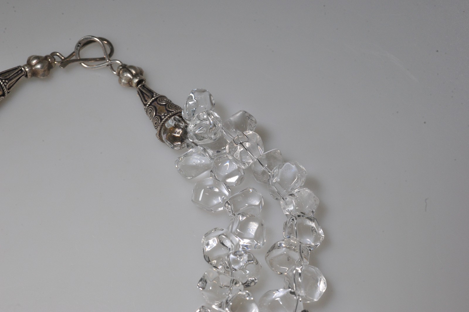 VTG clear rock quartz crystal tumbled polished sterling clasp necklace 258 Grams