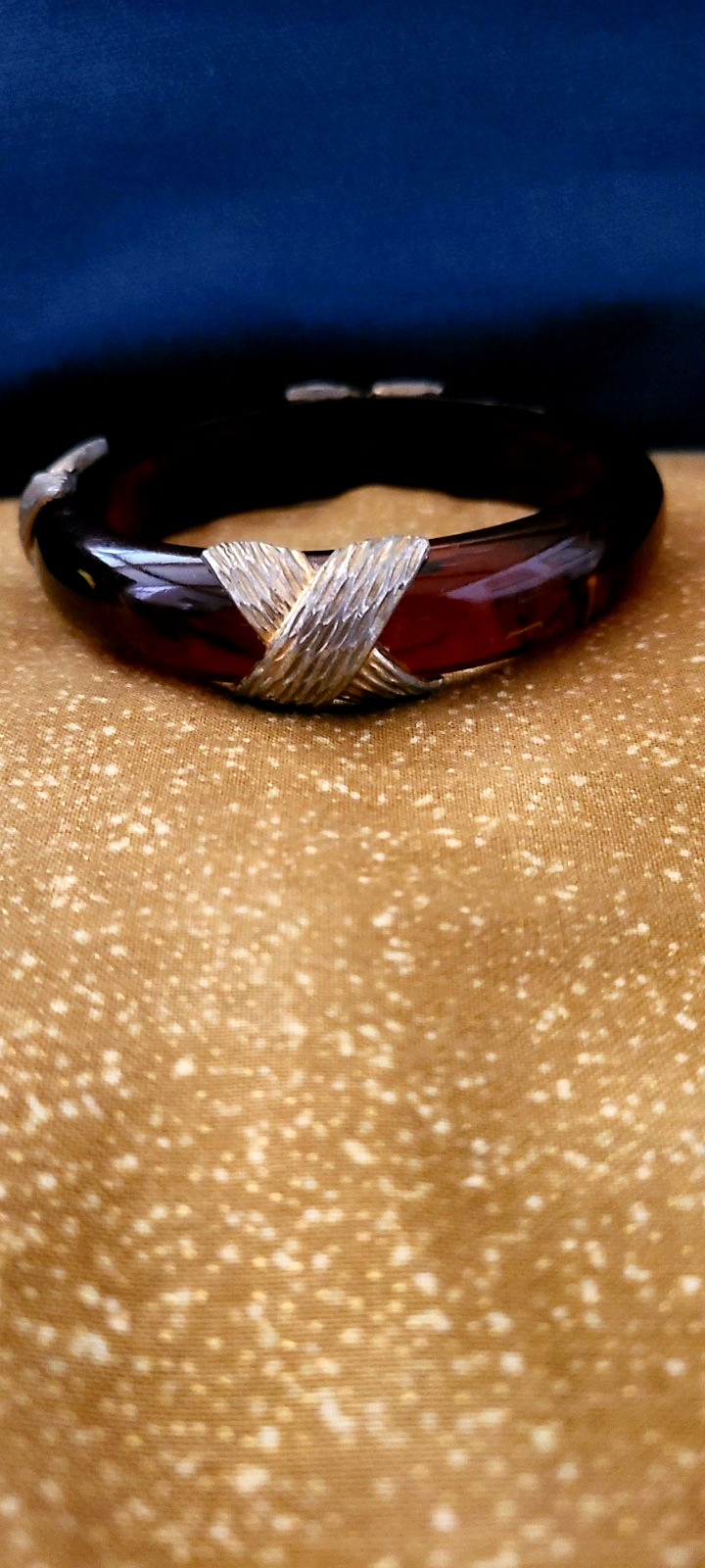 Napier Vintage Brown Lucite Bangle With Gold Tone X’s