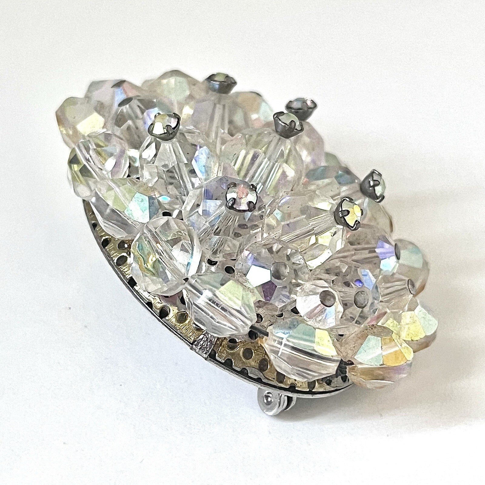 MCM AB Rhinestone Brooch Aurora Borealis Crystal Bead Cluster Prong-Set Pin