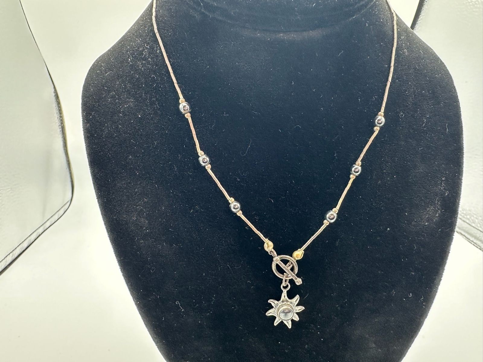 5.75g Vintage Sterling Silver 925 Sunburst Beaded Pendant Necklace 16 in M