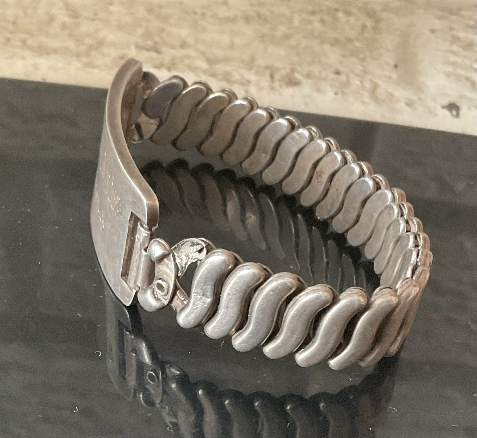 Vtg Heavy Solid 925 Sterling Silver ID Bracelet Expansion Link Stretch Band 44 g