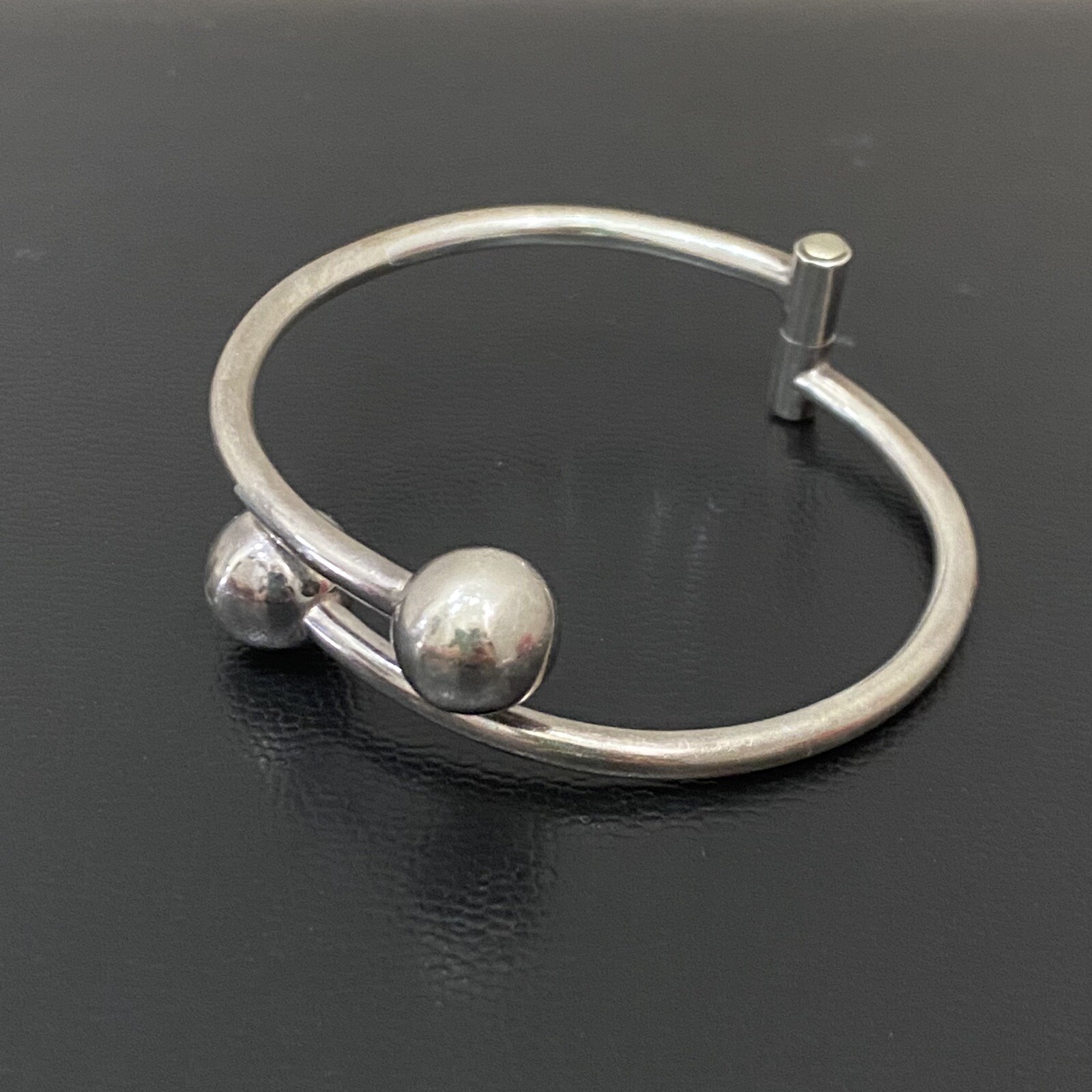 Vintage Mexican Silver 925 Orb Ball Hinge Adjustable Cuff Bangle Bracelet 14.8g
