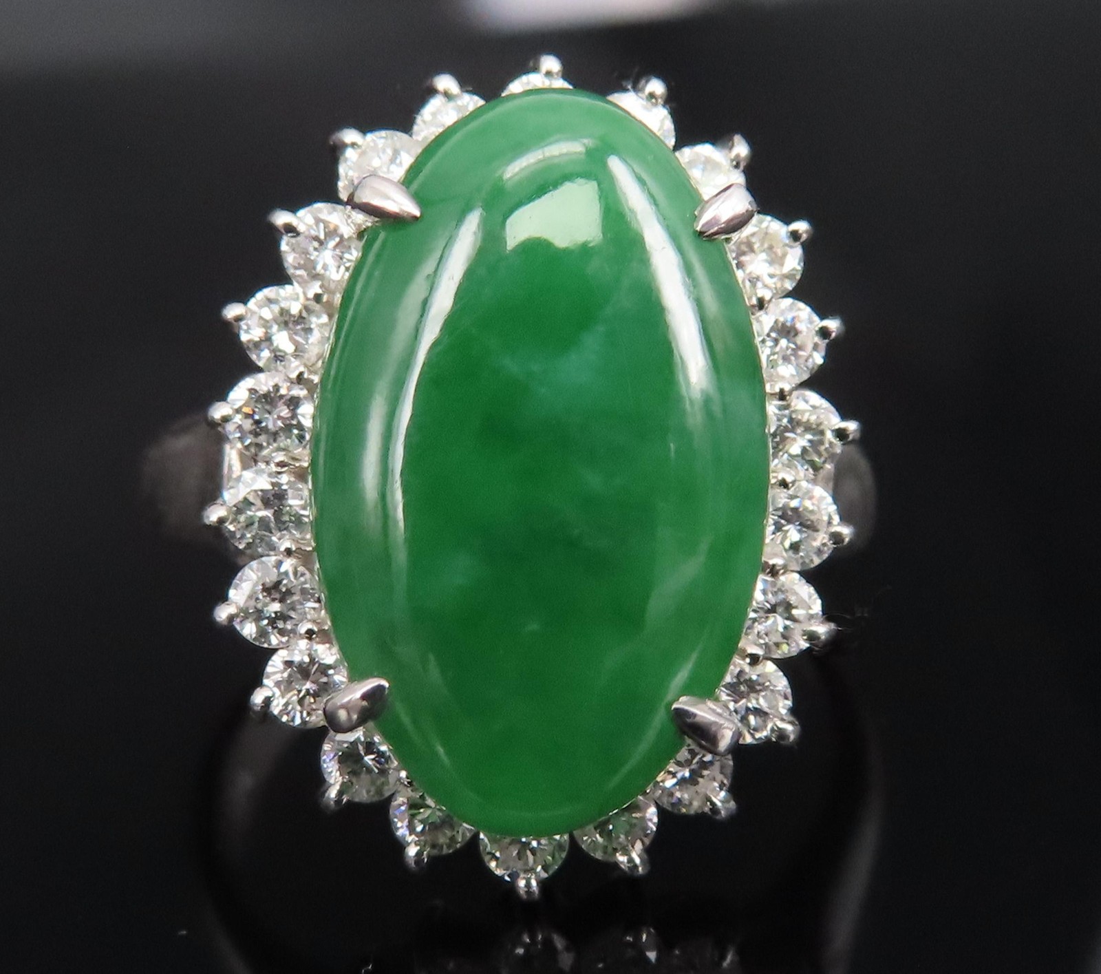 5.95ct Natural Green Jadeite Jade 0.75ct Diamond Platinum Ring Size 8.5