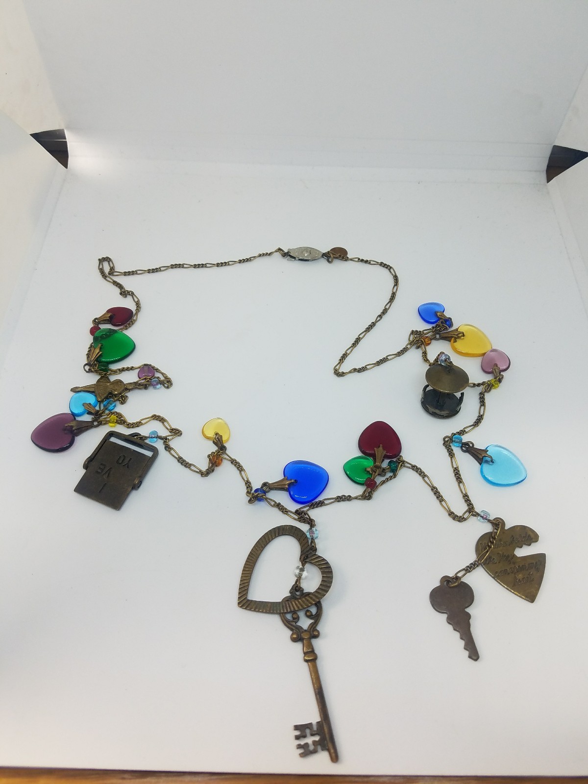 Glass Works Studio Long Multicolor Glass Hearts Charm Necklace