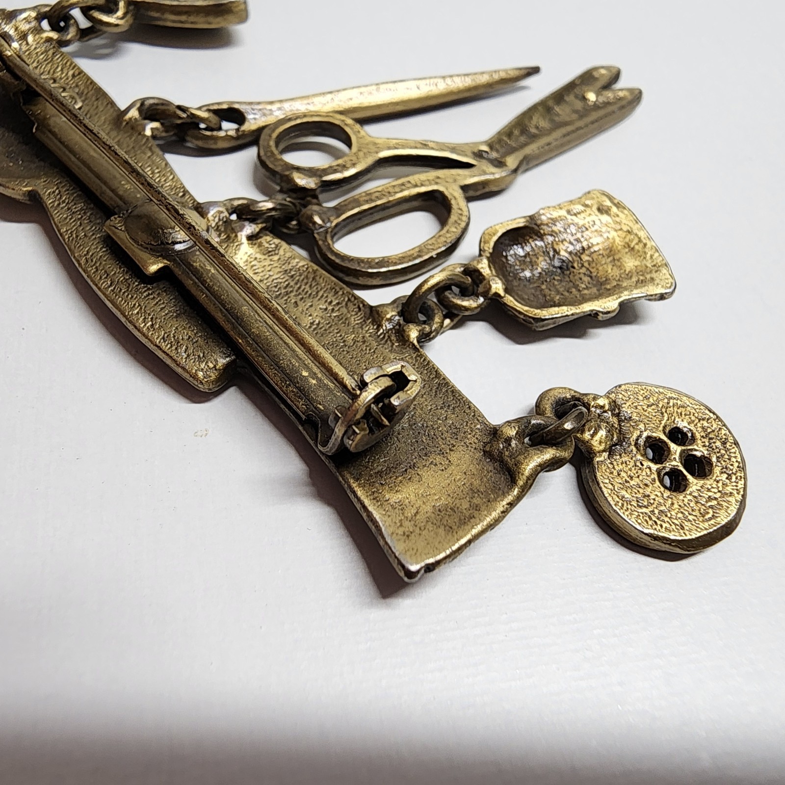Vintage JJ Jonette Sewing Brooch Thimble Scissors Tape Measure Gold Tone