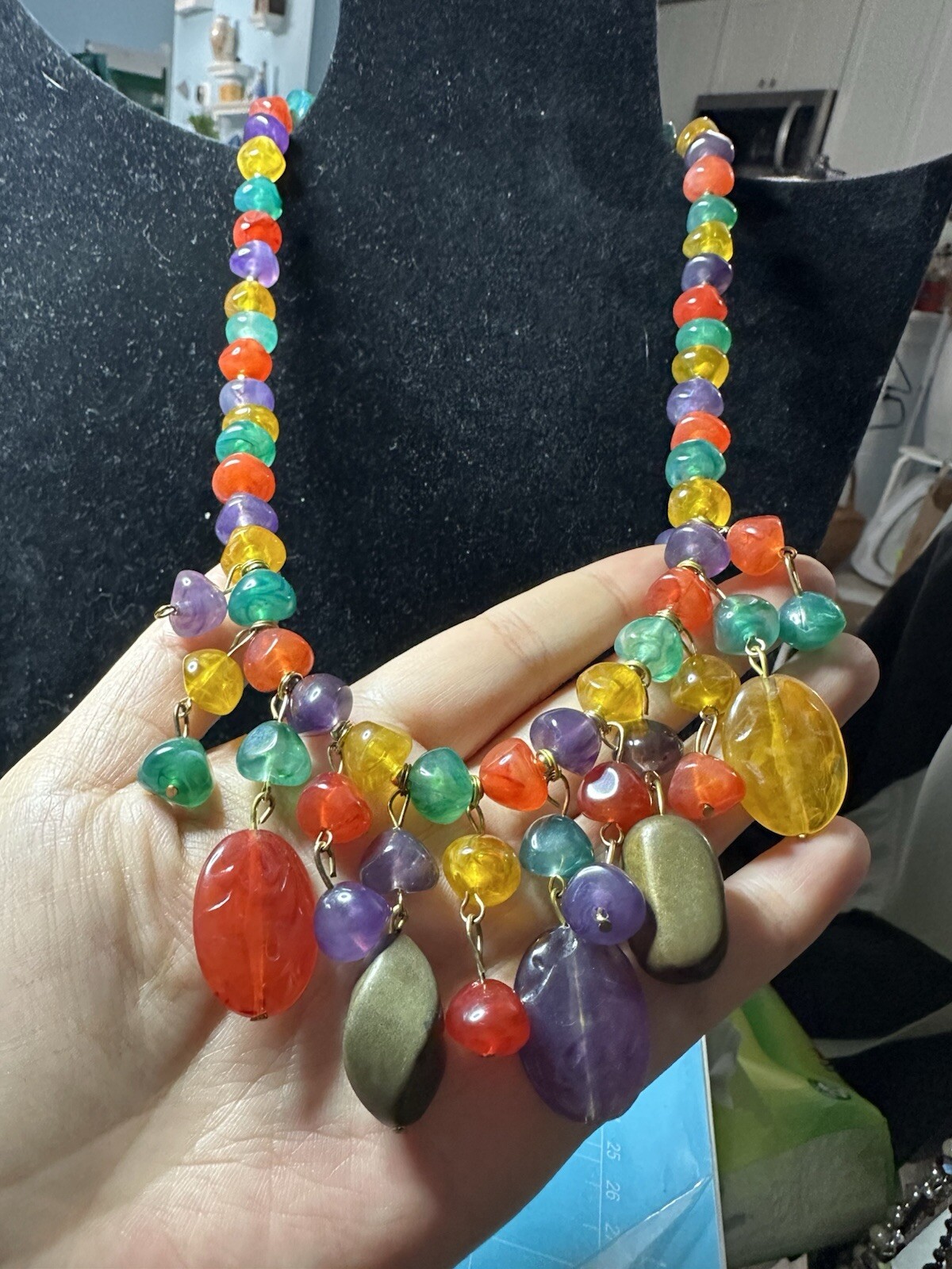 VTG Fruit Salad Style Multi-Color Candy Beaded Necklace – 20” Rainbow Beads