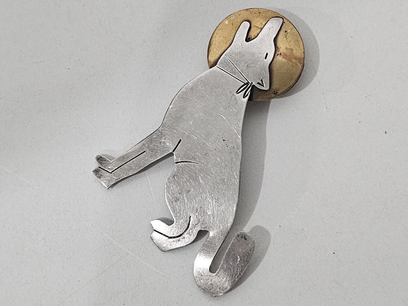 BEN J CHAVEZ Sterling & Brass Southwestern Vintage Large Brooch/pendant 3″
