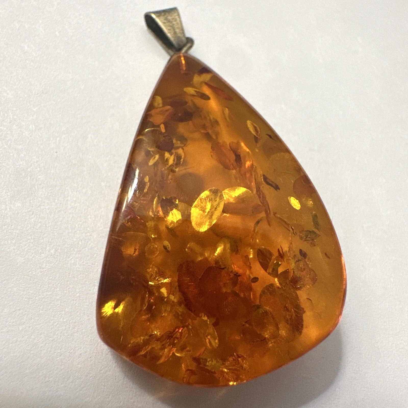 Vintage Baltic Amber Pendant Teardrop 2 x 1″ Sterling Silver Bail Marked FF 925