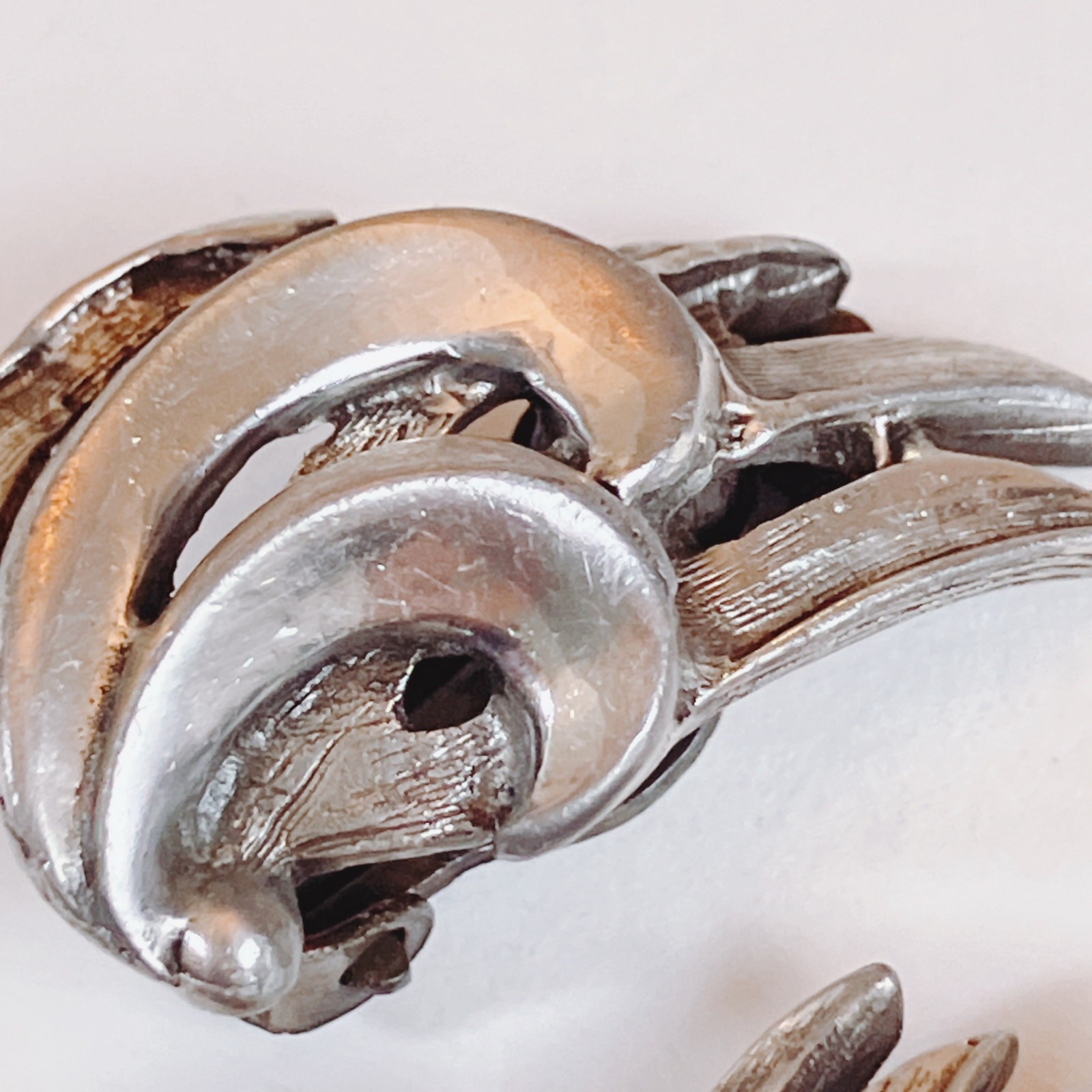 VTG Mid Century 44g Silver Brooch Earrings Set Layered Modernist 50s Jewelry