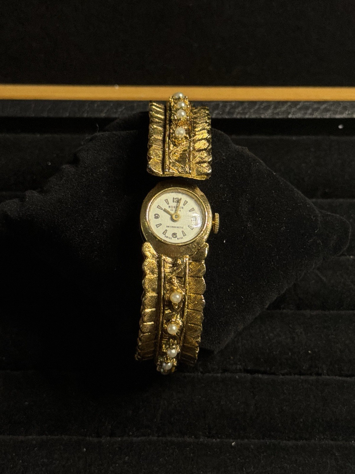 1950s NORMAN Cuff Watch Swiss Made Gold Plated Manual Wind Antimagnetic