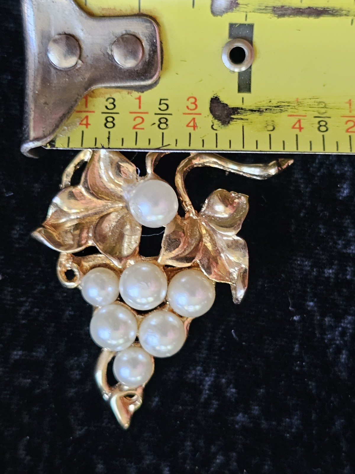 Vtg Lot 3 Brooch Grape Bunch Vine Clusters Imitation Pearl Gold Tone Fruit Pin