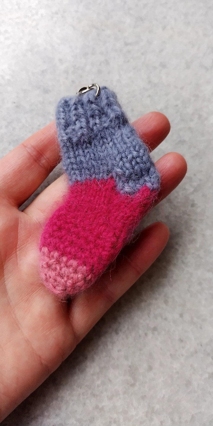 Funny keychain like small sock, handmade, angora 100%