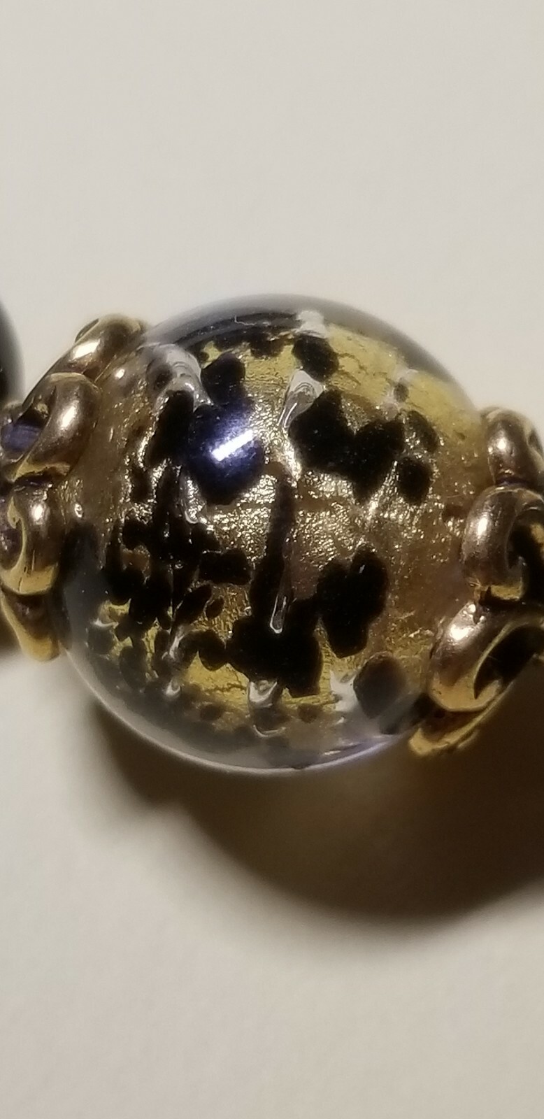 Vintage Black & Gold Beaded Necklace with Foil Art Bead Accent Toggle Closure