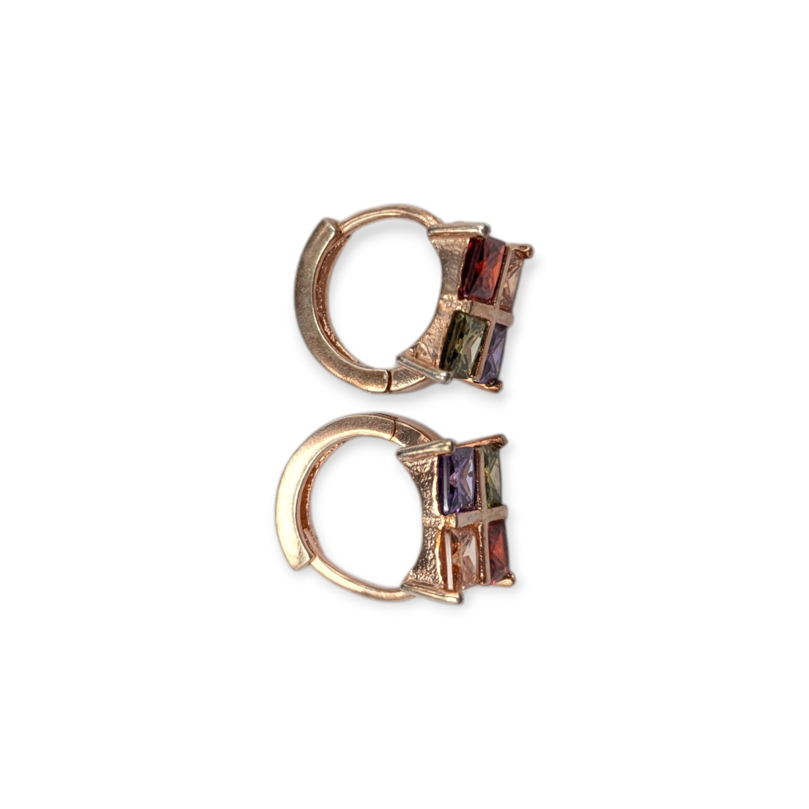 Vintage Square 18K Gold Plated & Rhinestone Lever Hoop Pierced Earrings 1 cm