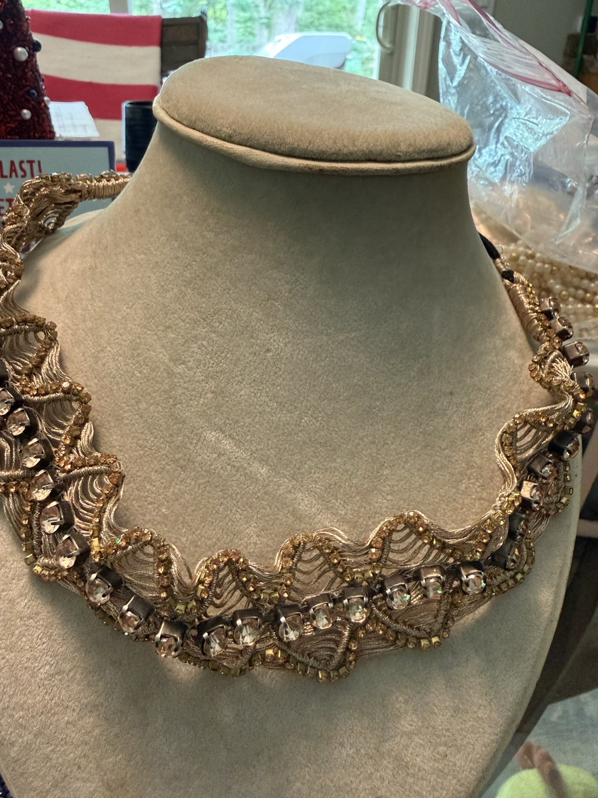 DEEPA GURNANI 18” RHINESTONE & GOLD PLATED NECKLACE/HEADBAND- Costume Jewelry