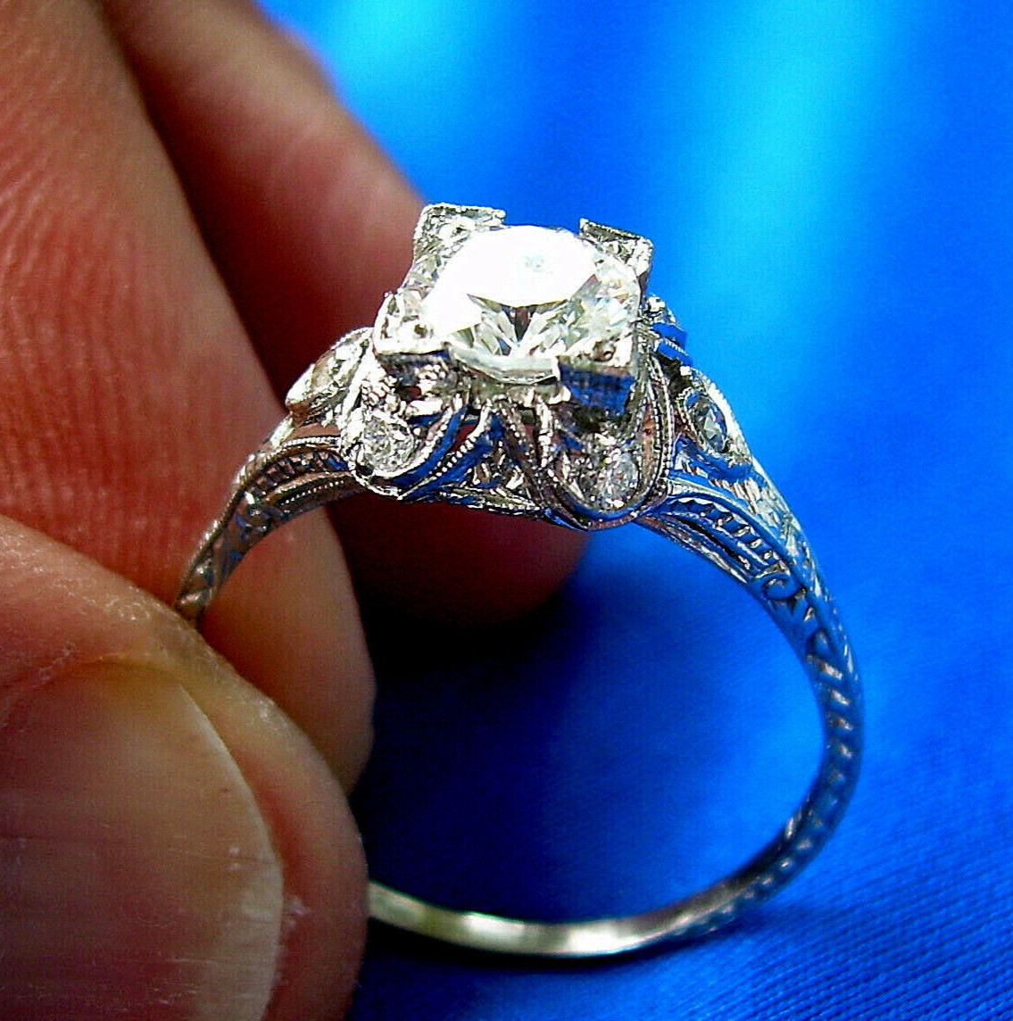 Original EARTH MINED DIAMOND Deco Engagement Statement Ring PLATINUM Solitaire 7