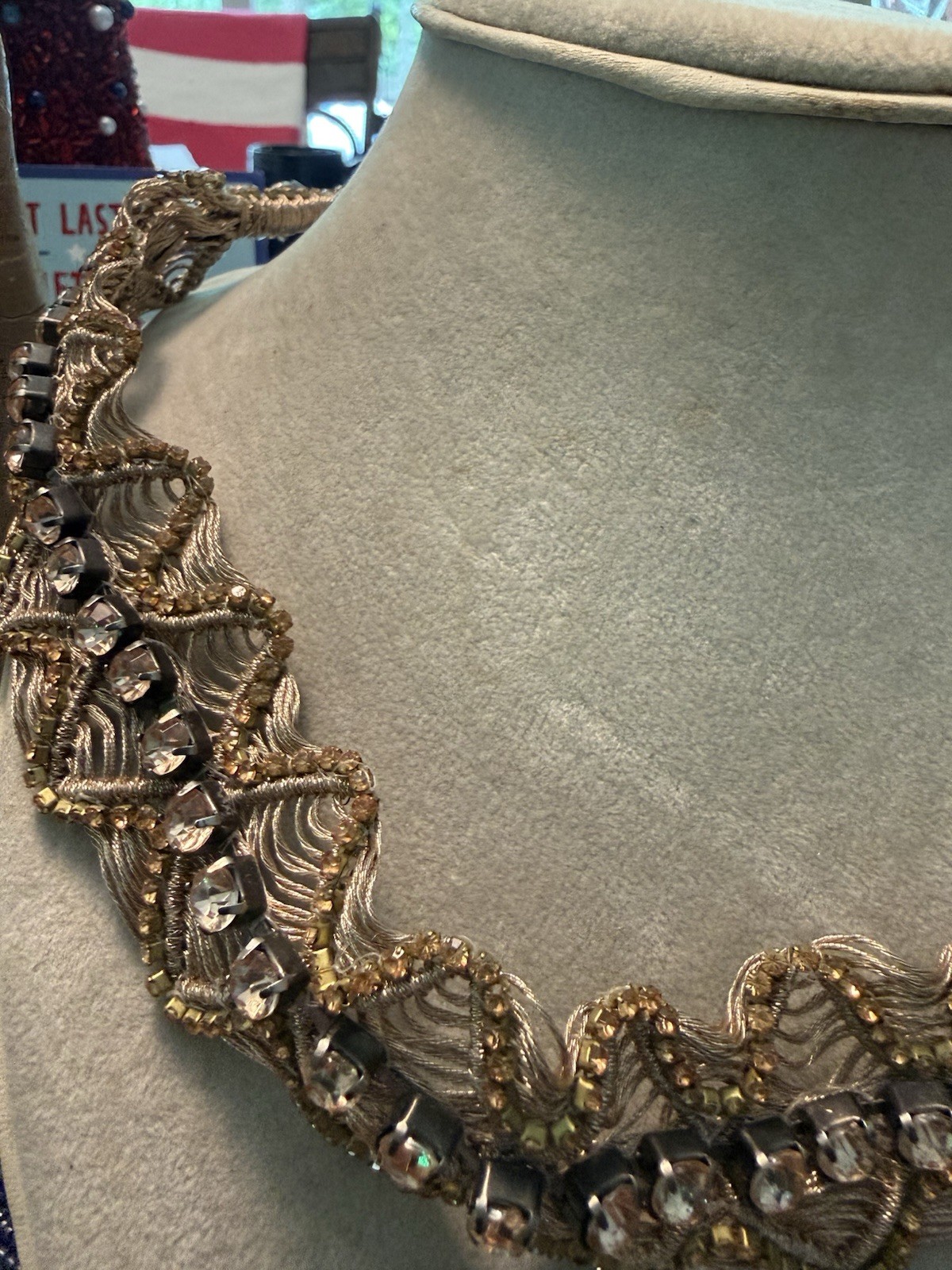 DEEPA GURNANI 18” RHINESTONE & GOLD PLATED NECKLACE/HEADBAND- Costume Jewelry