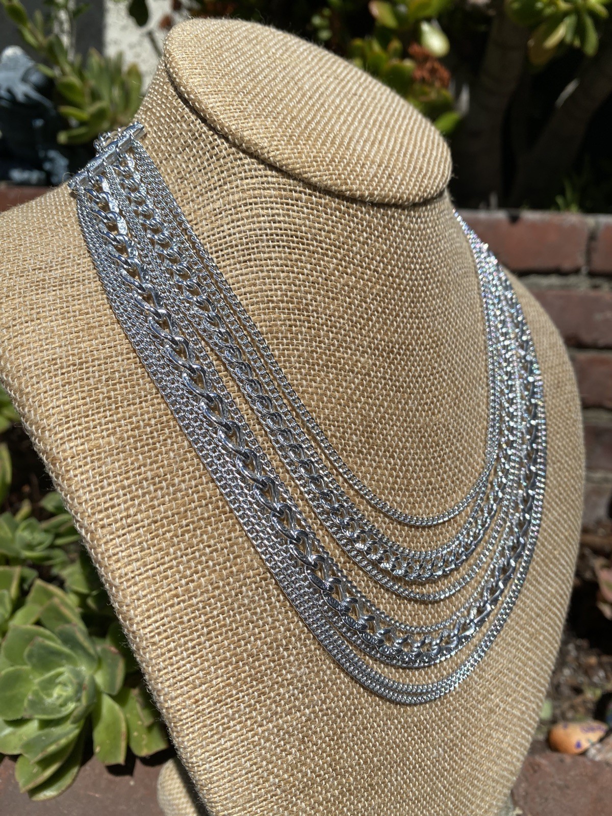 Vintage Layered Silver Tone Multi Strand Necklace Lightweight Slinky