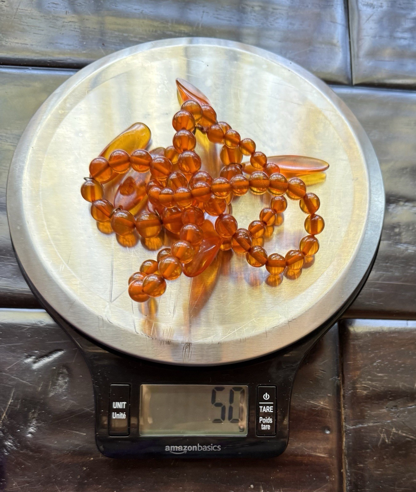 26” Vintage Honey Amber Catalin Bakelite Necklace w/ 6 Drops 50g