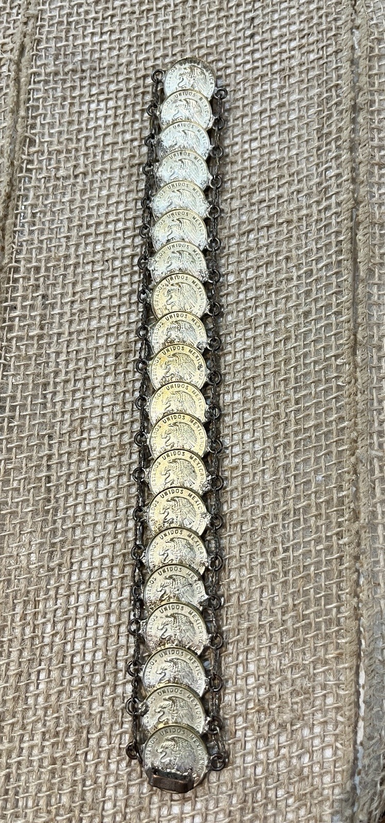 Vintage Mexican Coin Bracelet Centavos Coin Link Souvenir 8″ 1950s’ Retro