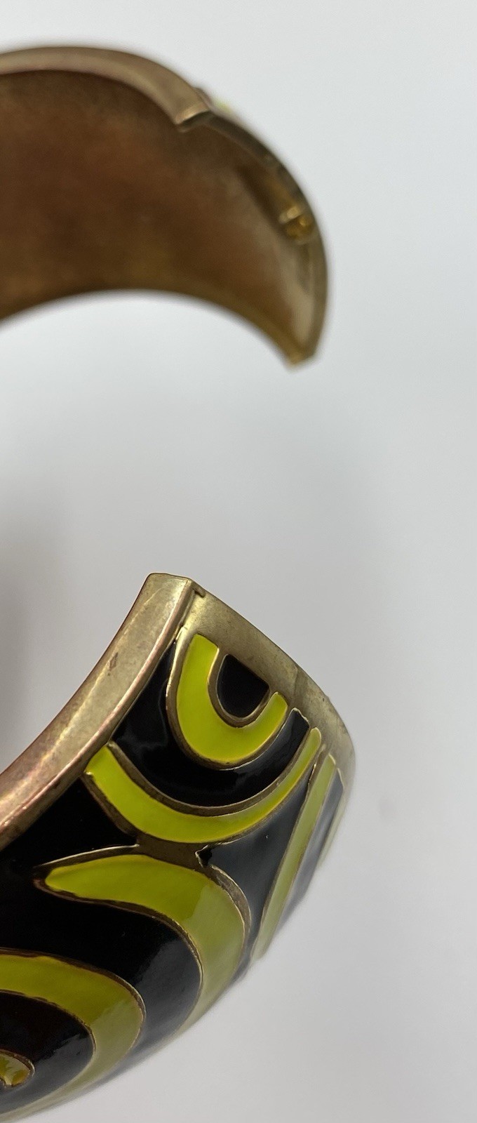 Clamper Bangle Bracelet Lime Green Enamel Swirls Chunky
