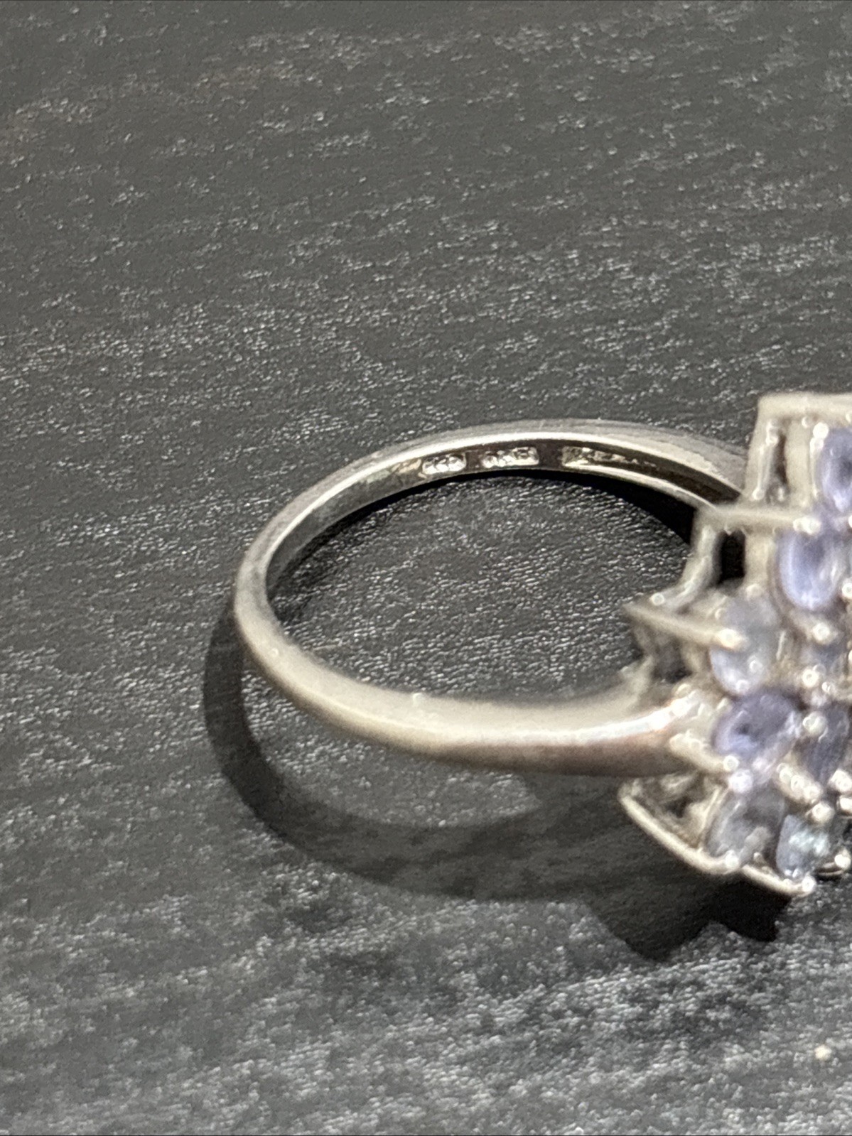 Sterling Silver 925 Blue Violet Tanzanite Style Cluster Flower Ring Size 5.75